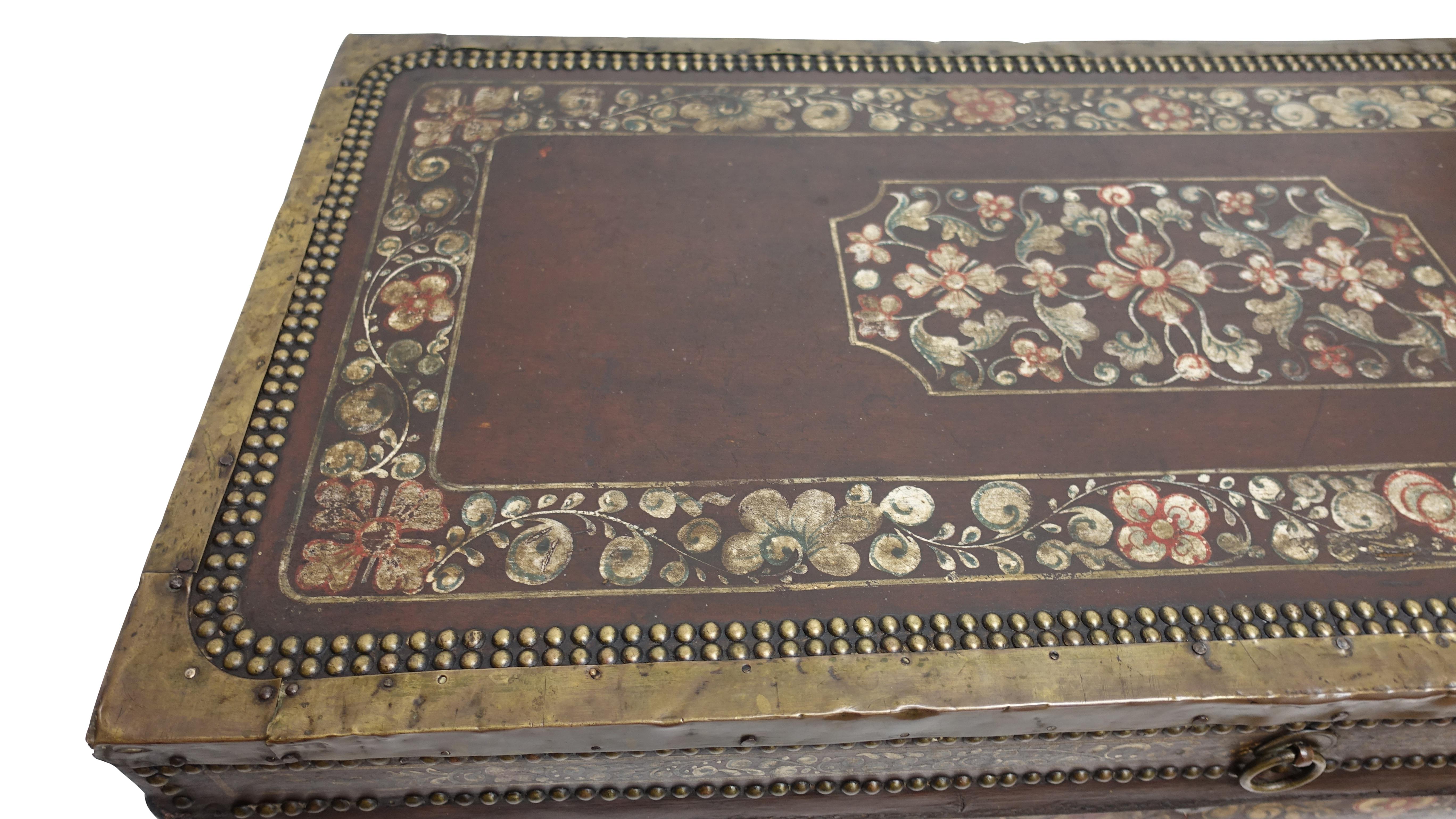 19th Century Chinese Export Hand-Painted Leather Trunk In Good Condition In San Francisco, CA