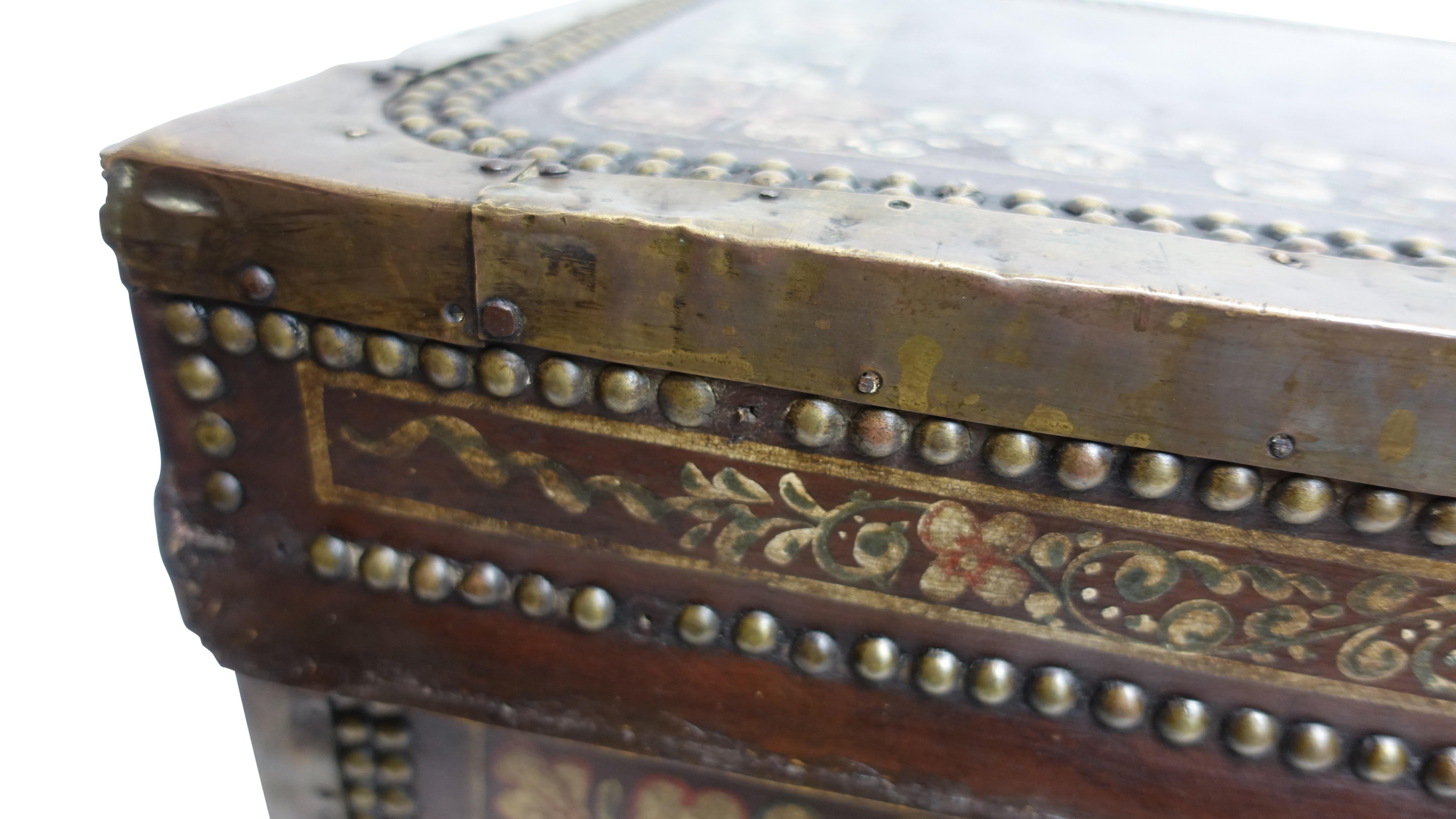 19th Century Chinese Export Hand-Painted Leather Trunk 1