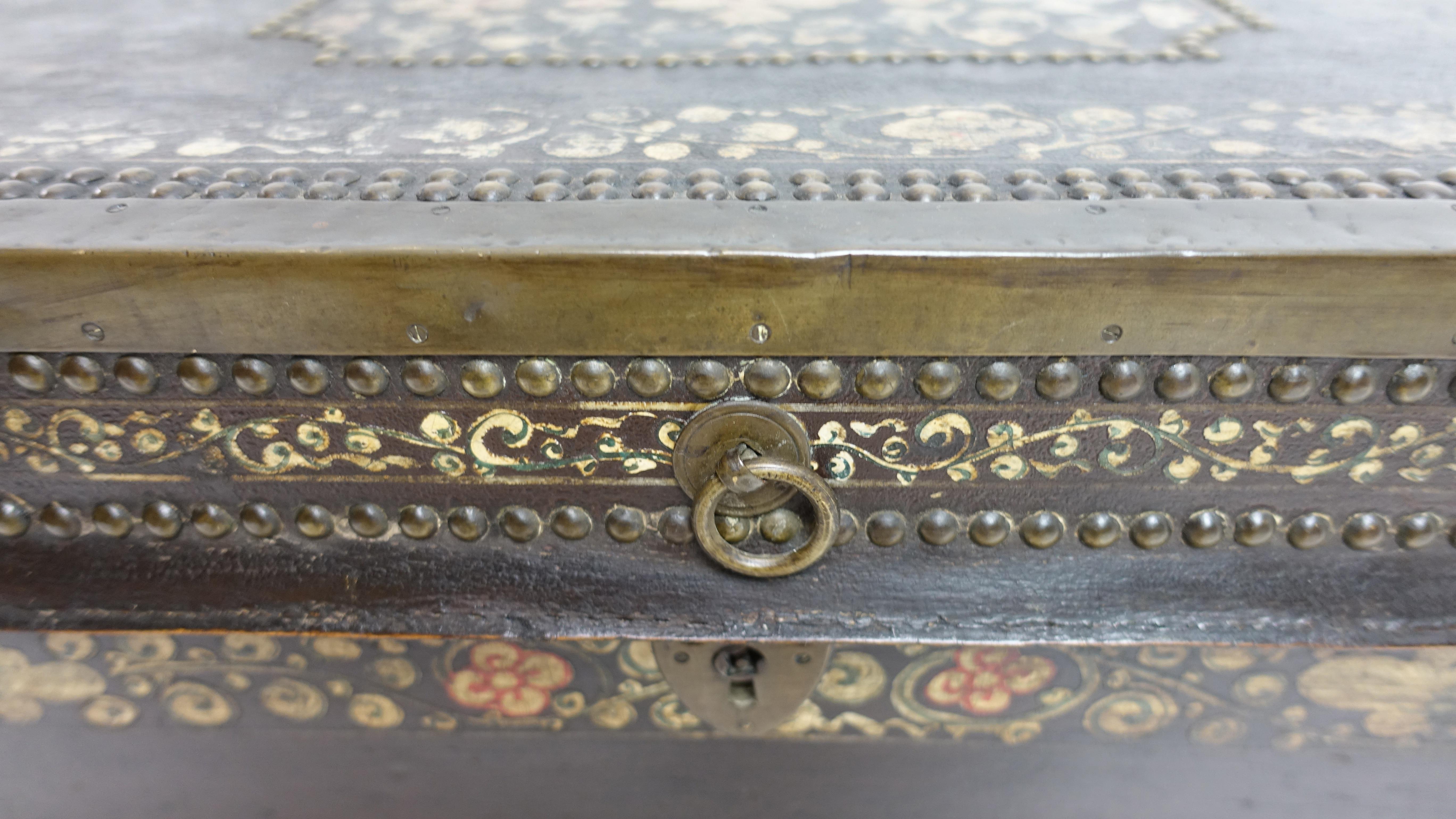19th Century Chinese Export Hand-Painted Leather Trunk 2