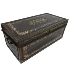 19th Century Chinese Export Hand-Painted Leather Trunk