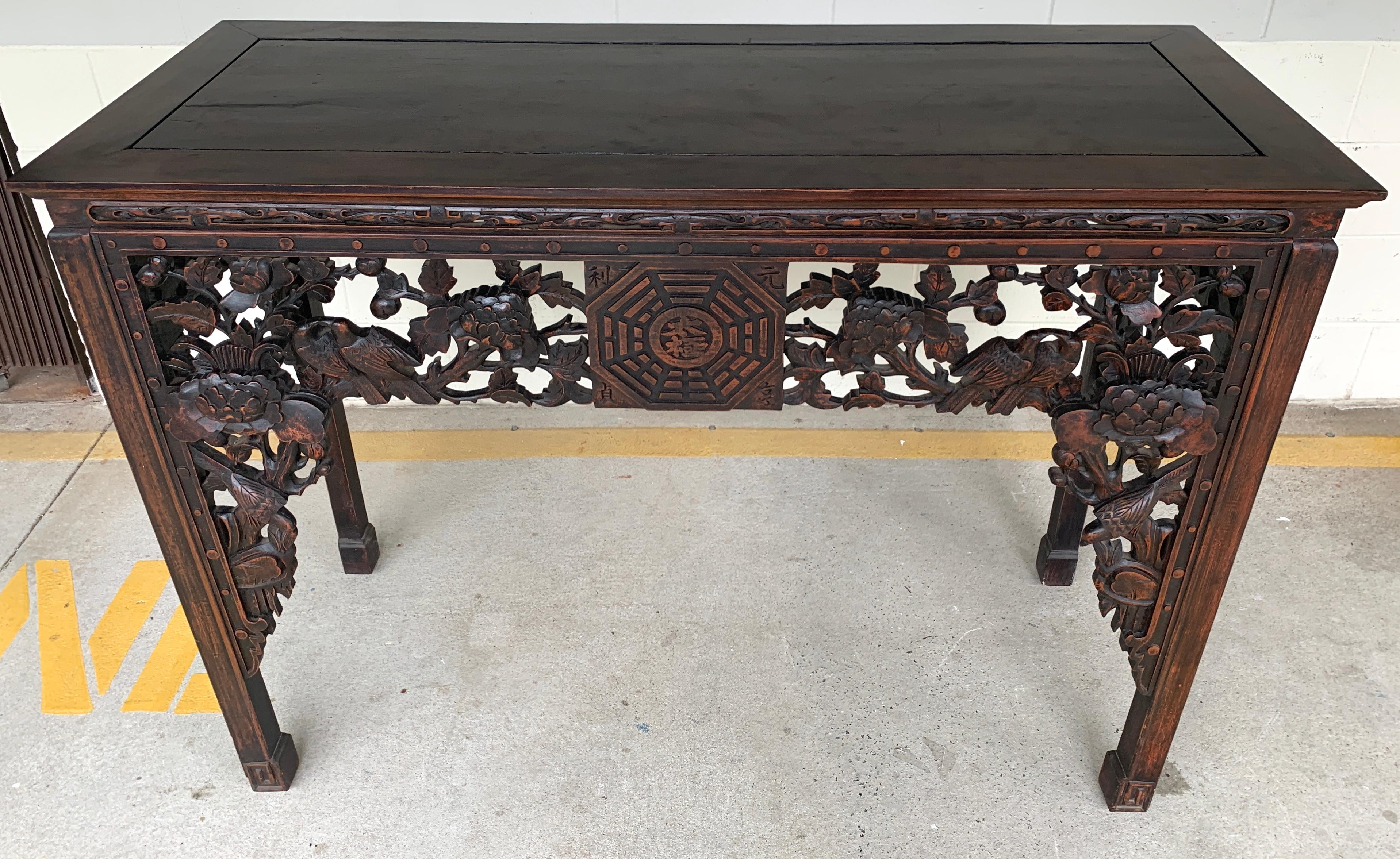 Hand-Carved 19th Century Chinese Export Hardwood Altar Table For Sale