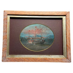 19th Century, Chinese Export Junk Ship Maritime Painting