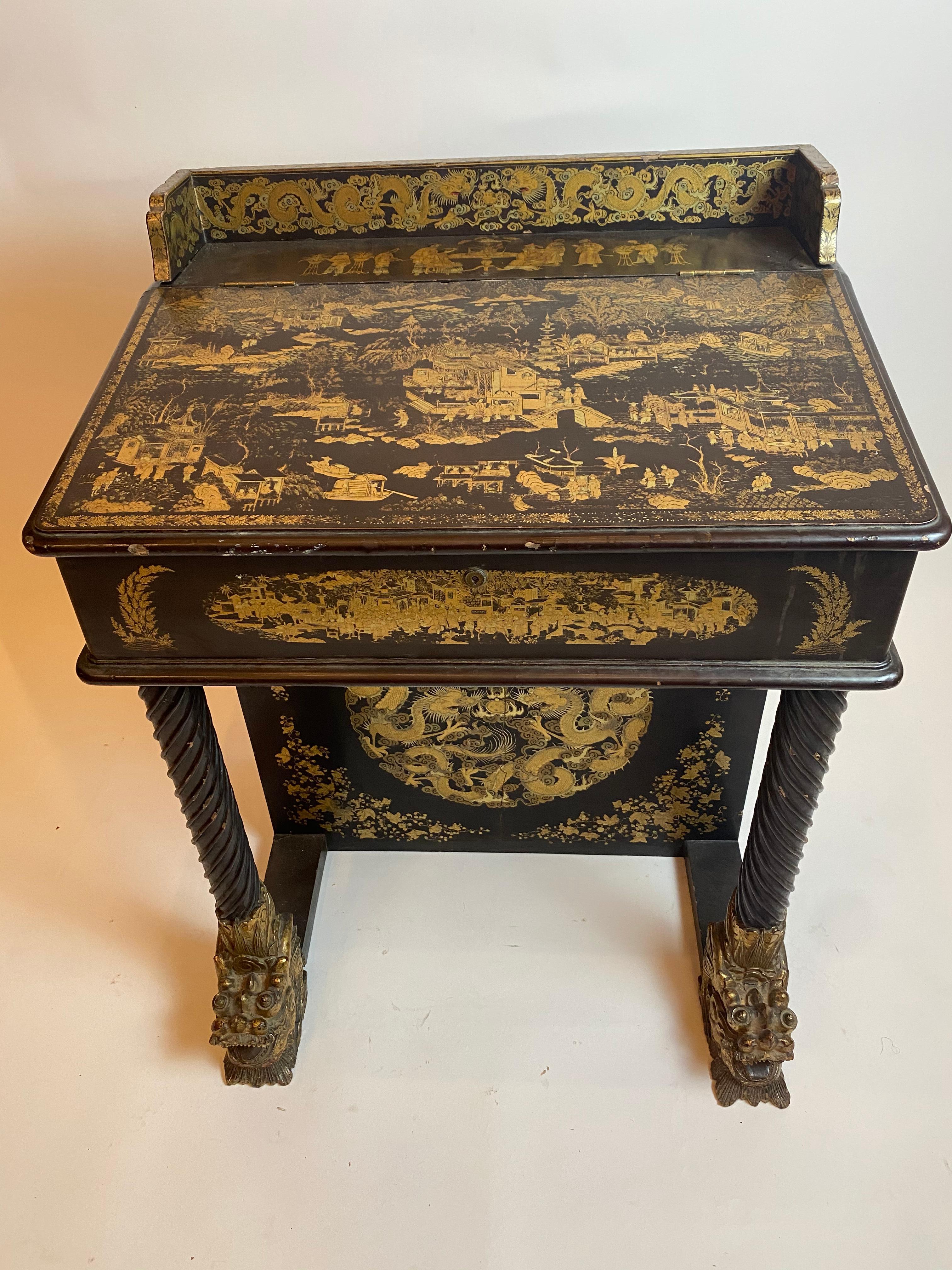 19th Century Chinese Export Lacquer and Gilt Davenport Desk For Sale 13