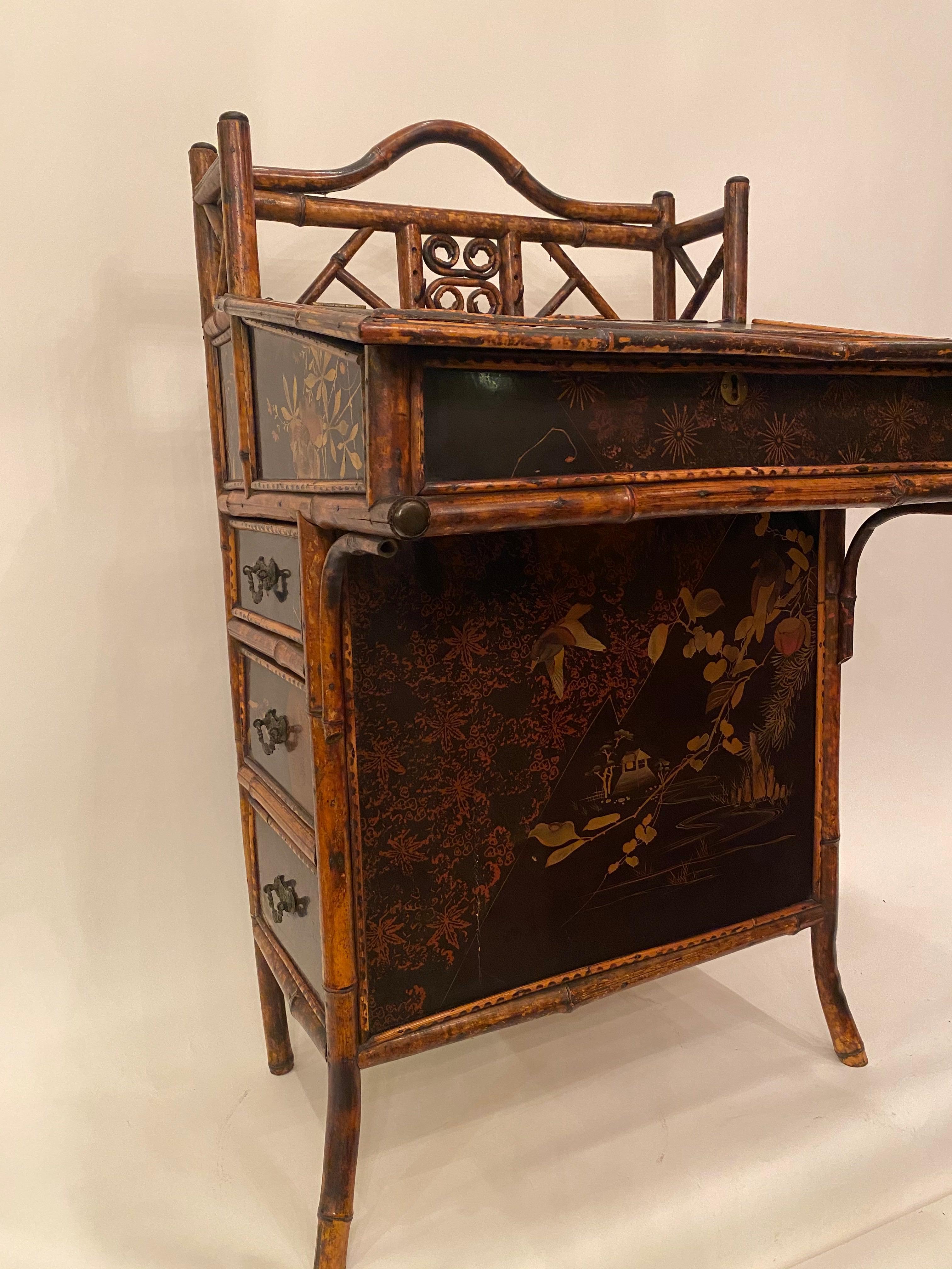 Late Meiji Period Japanese Export Lacquer Bamboo Desk, circa 1900s 9