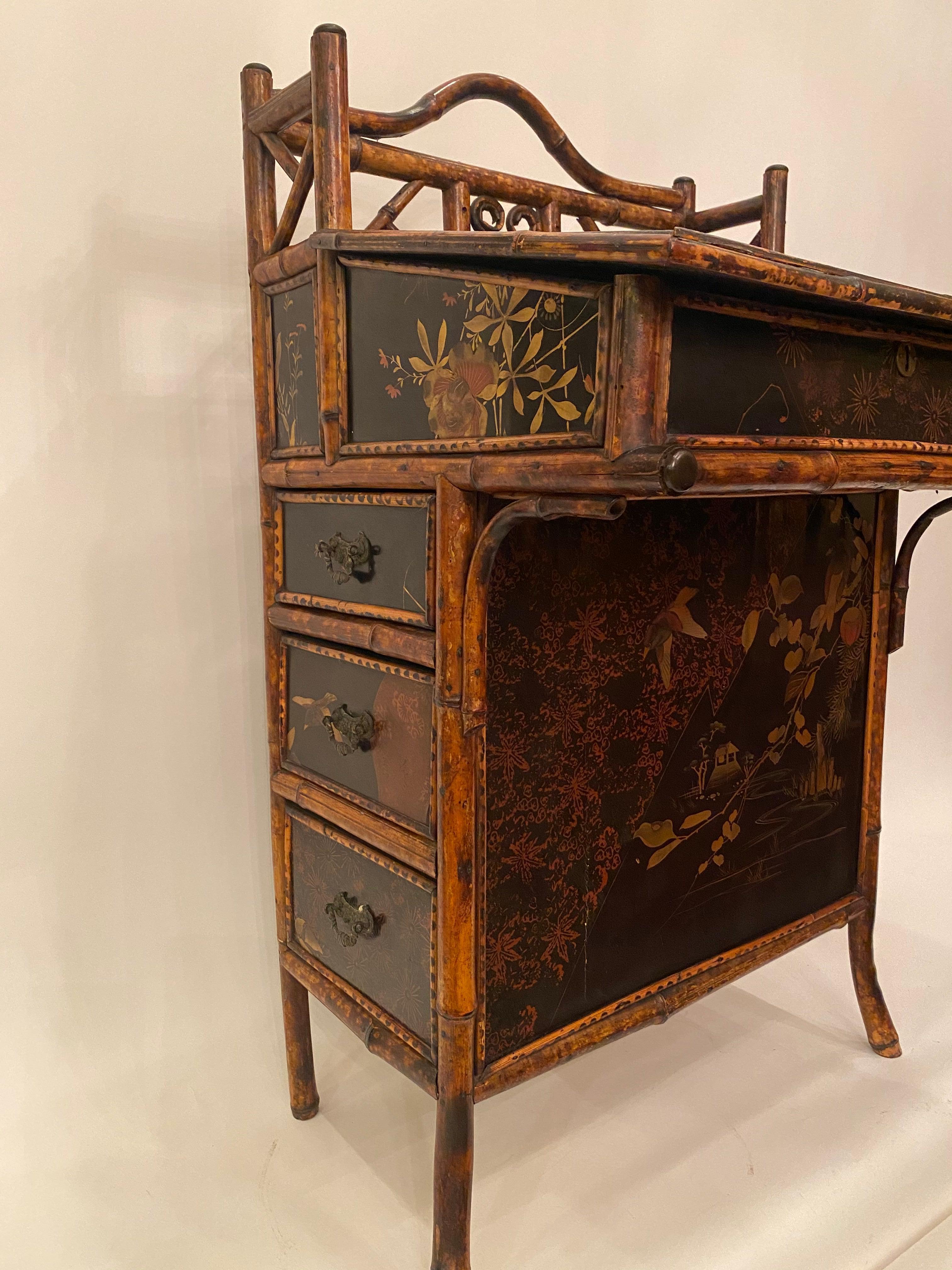 Late Meiji Period Japanese Export Lacquer Bamboo Desk, circa 1900s 10