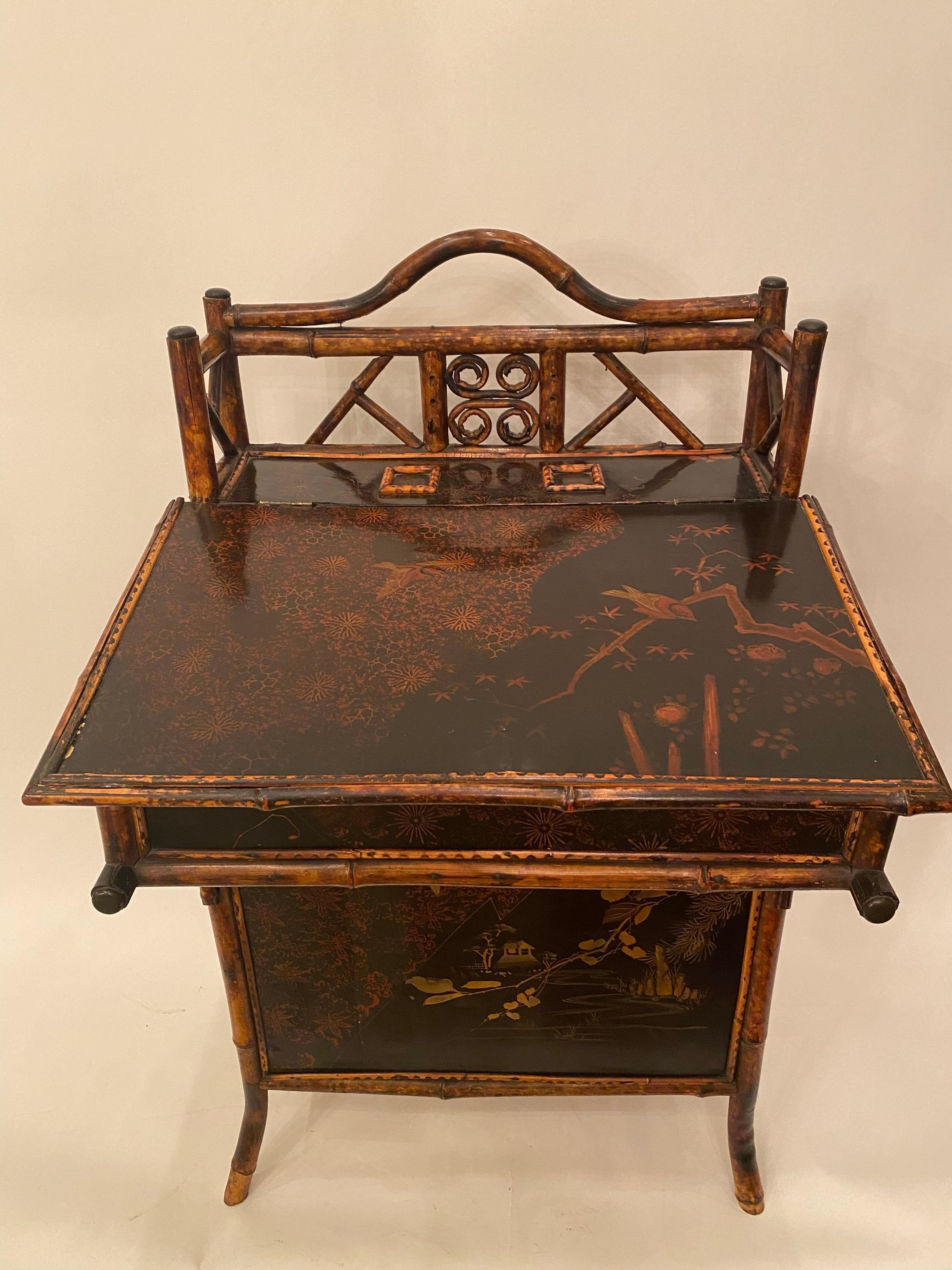 20th Century Late Meiji Period Japanese Export Lacquer Bamboo Desk, circa 1900s