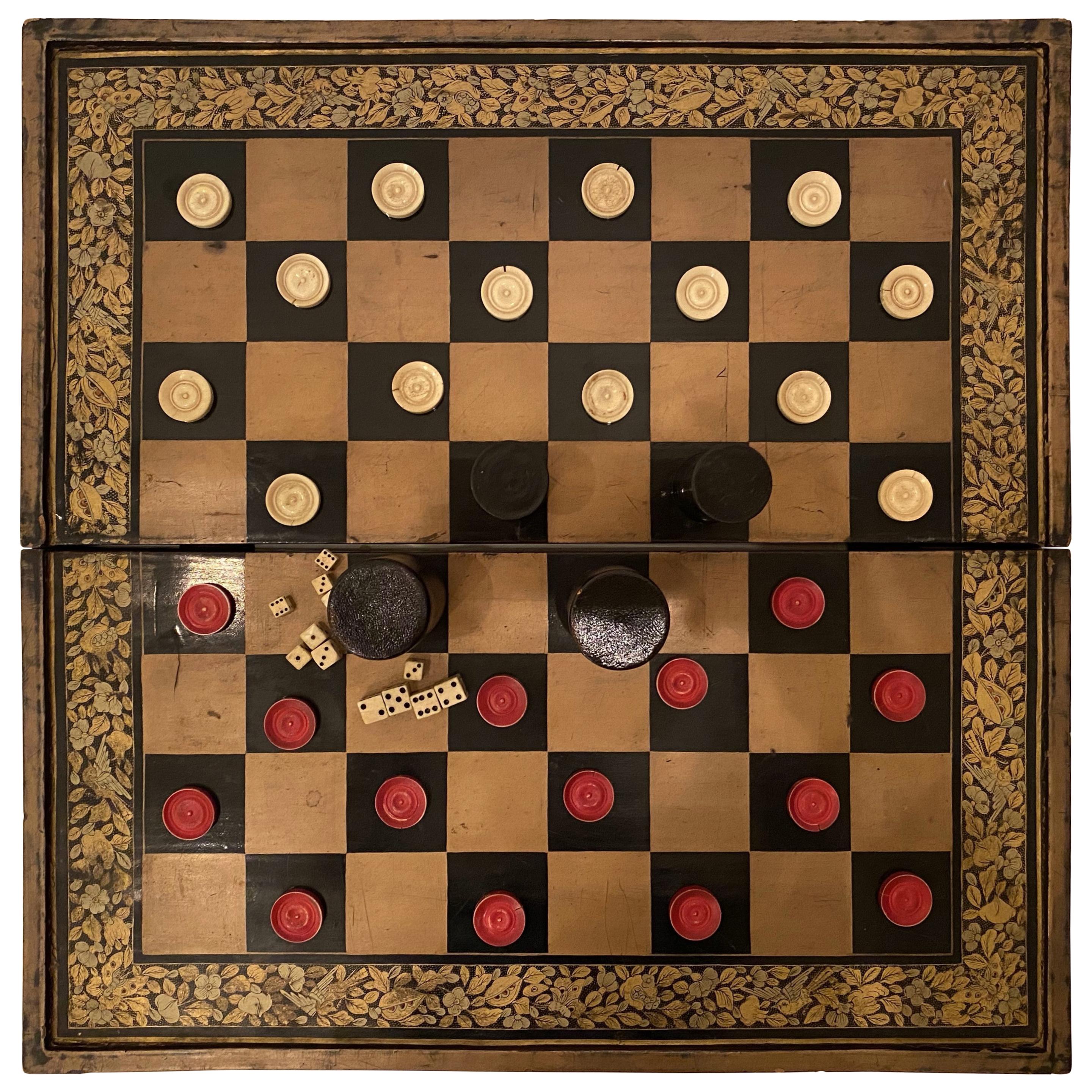 Tableau d'échecs et de backgammon en laque d'exportation chinoise du 19ème siècle