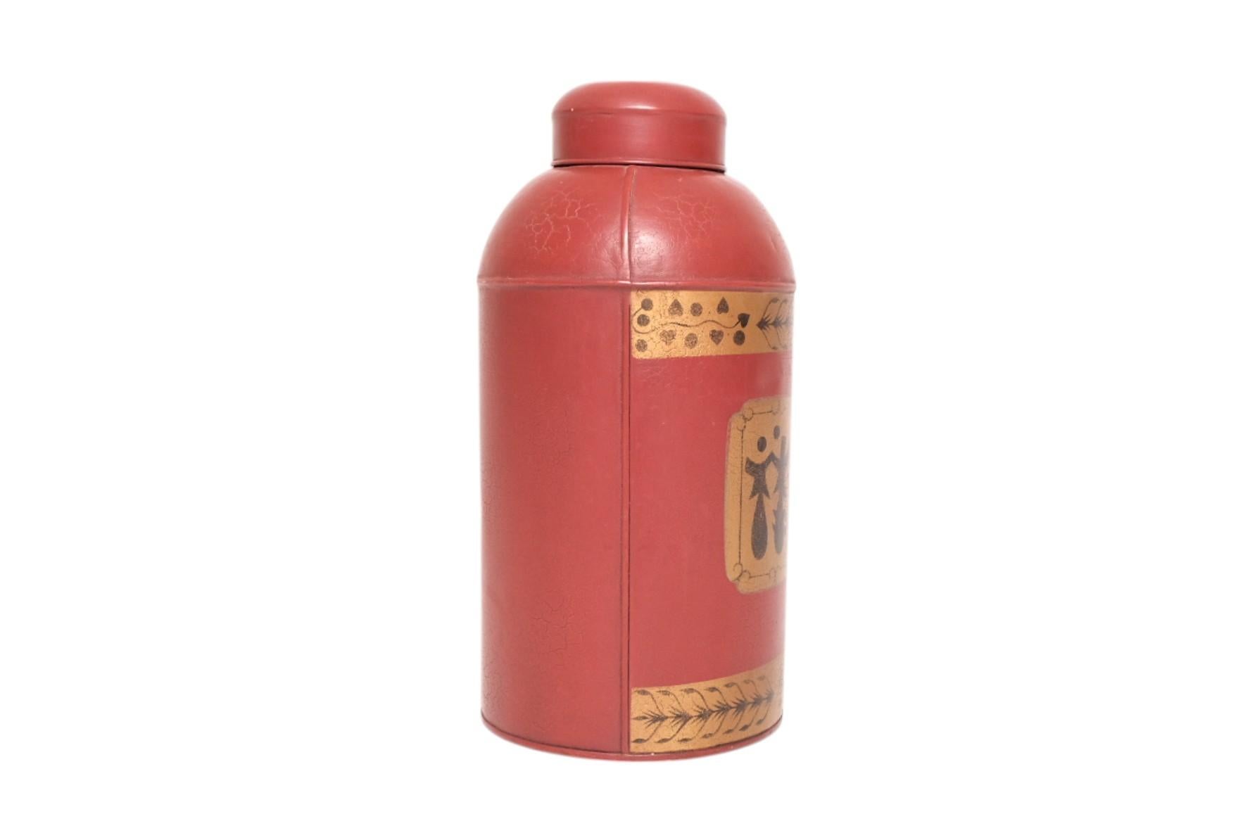 19th Century Chinese Export Lacquered Tea Canister in Red and Gilt, “No.17” For Sale 2