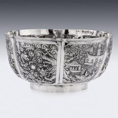 19th Century Chinese Export Large Solid Silver Bowl, Cum Wo, c.1880