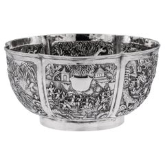 19th Century Chinese Export Large Solid Silver Bowl, Cum Wo, c.1880