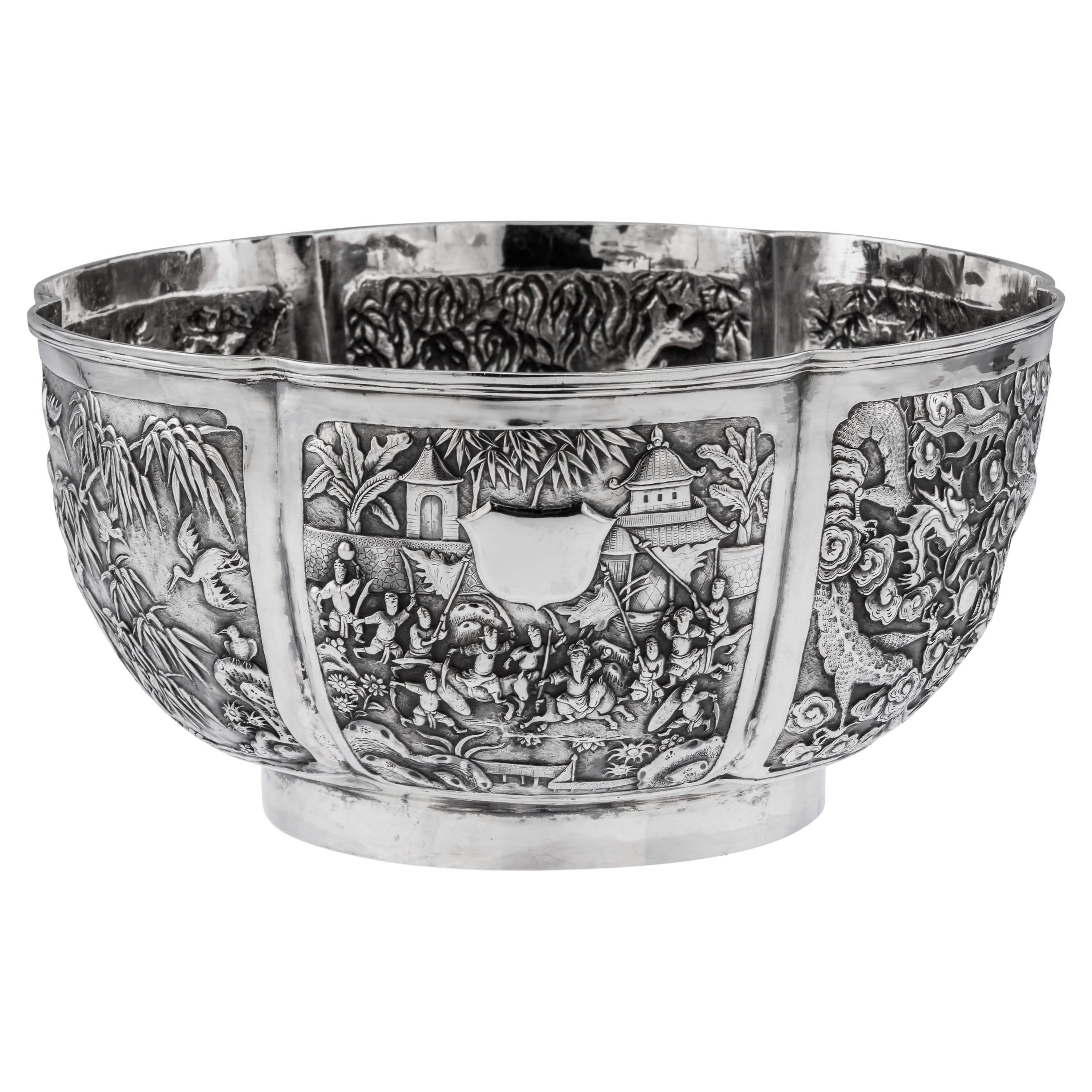 Große chinesische Exportschale aus massivem Silber des 19. Jahrhunderts, Cum Wo, um 1880