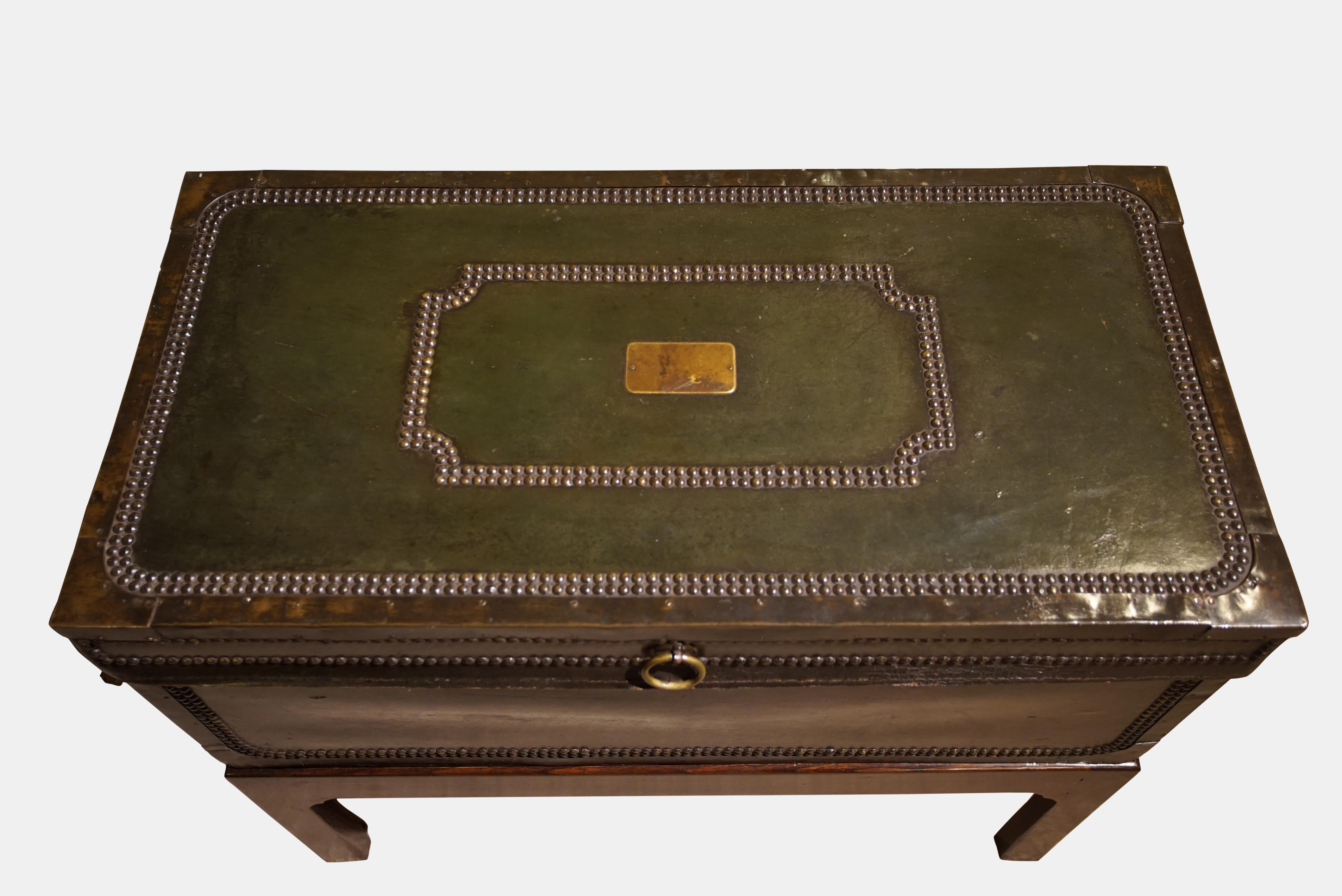 19th Century Chinese Export Leather and Brass Coffer For Sale 2
