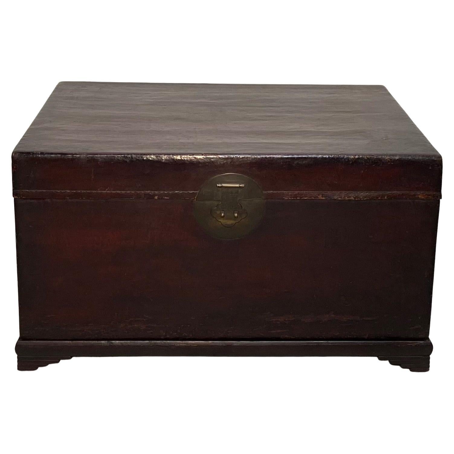 19th Century Chinese Export Leather Trunk on Stand For Sale