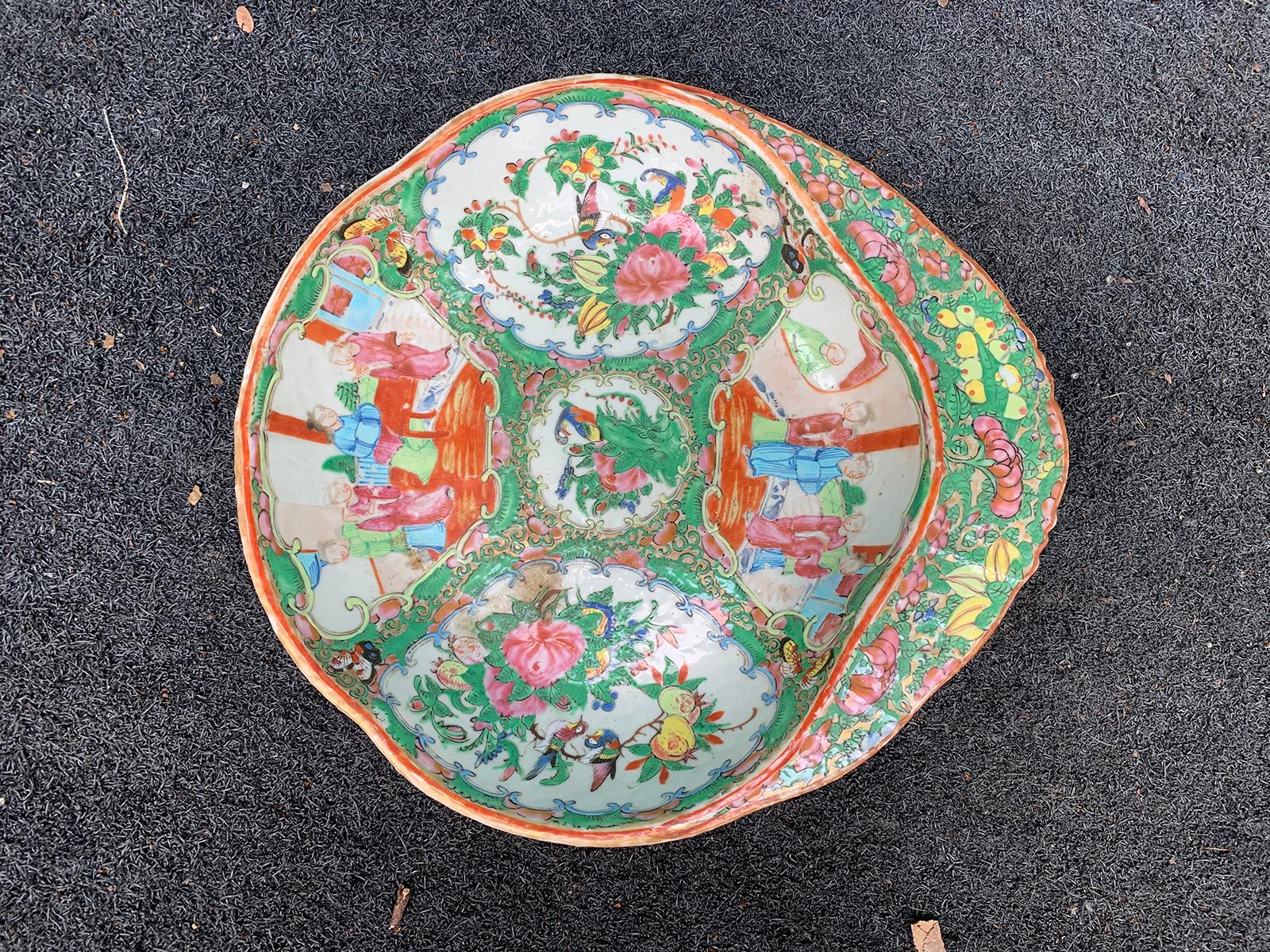 19th century Chinese Export medallion Ruyi form bowl, unmarked.