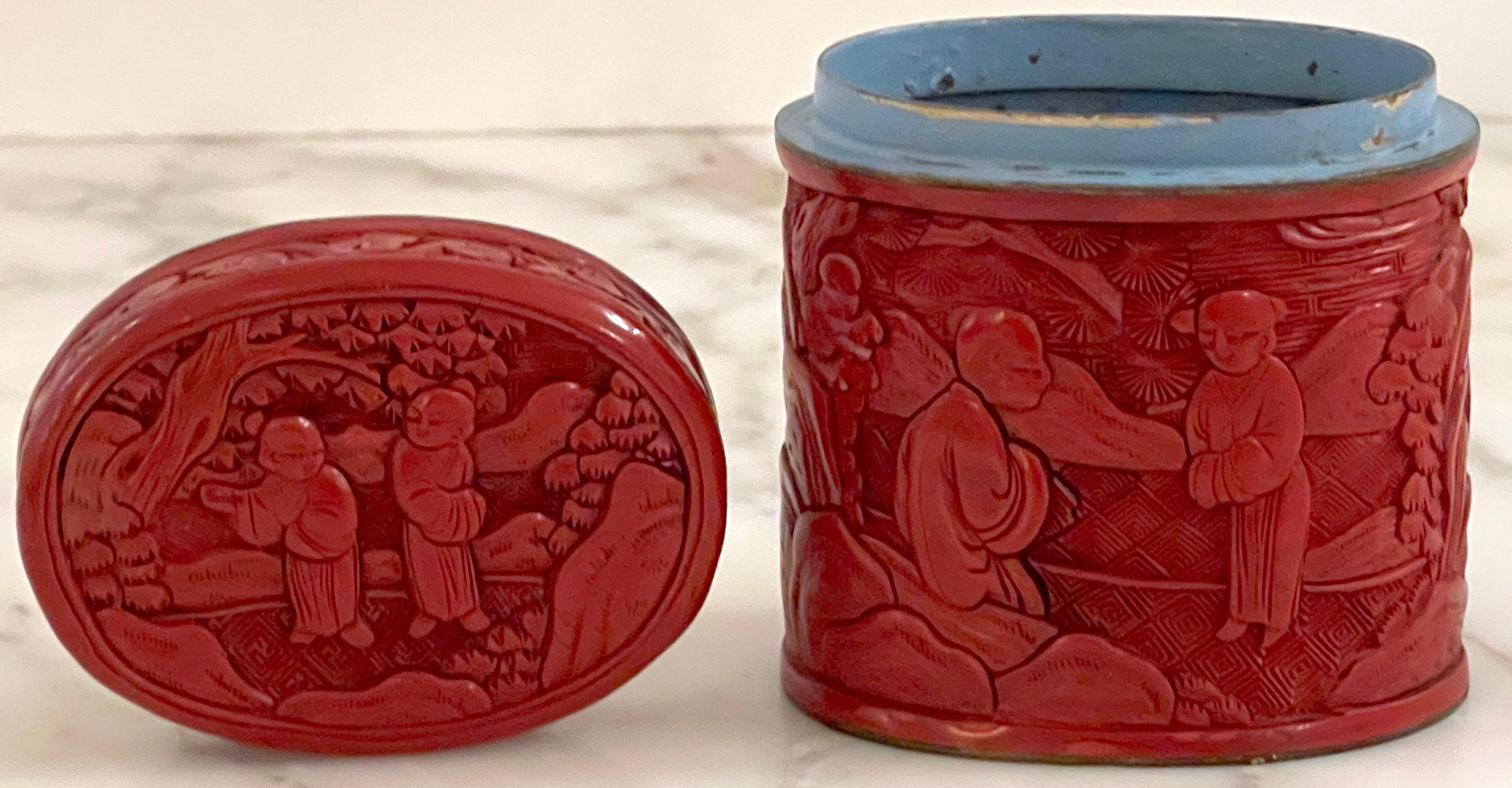 19th Century  Chinese Export Oval Cinnabar Box For Sale 7