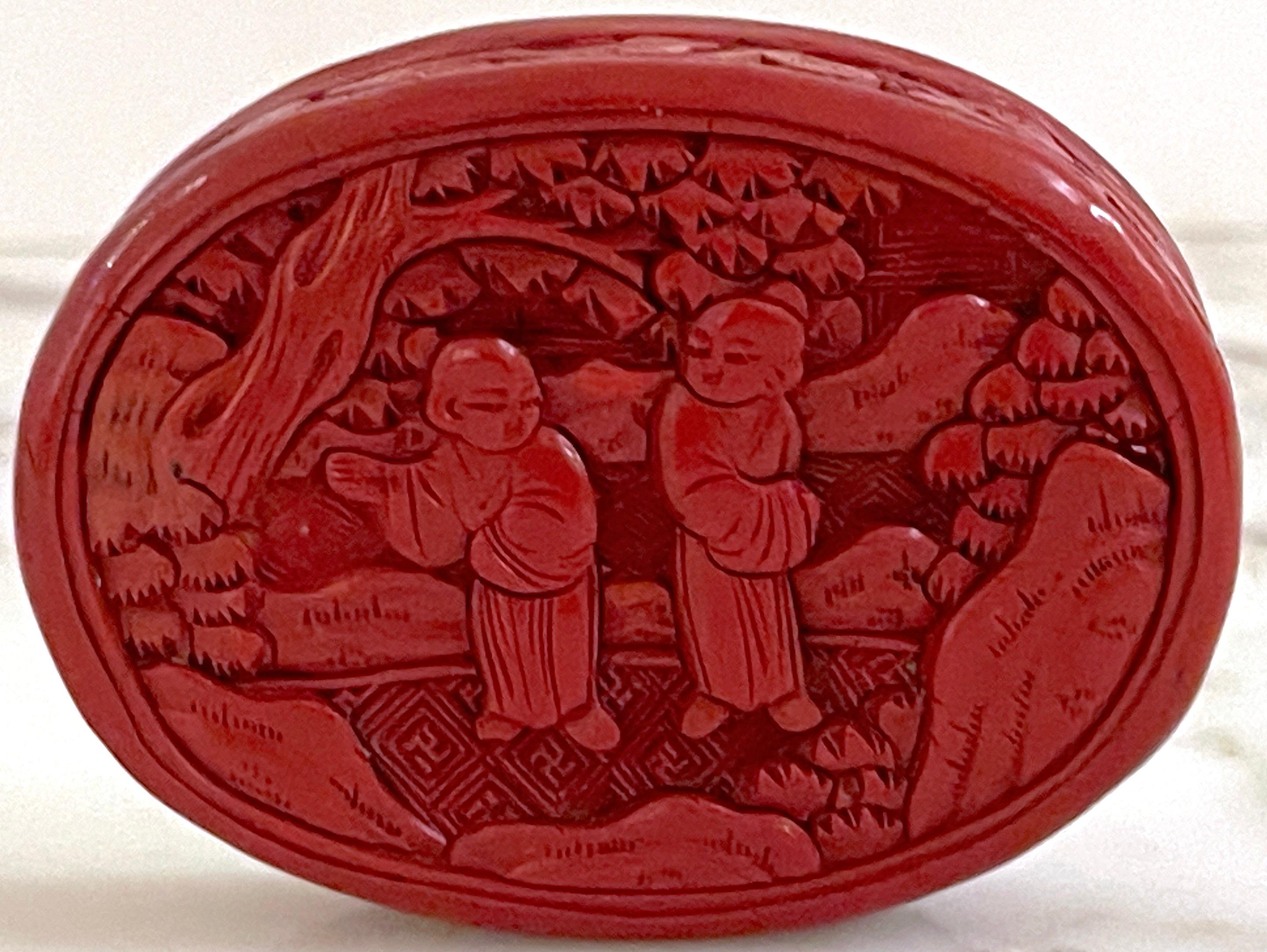 19th Century  Chinese Export Oval Cinnabar Box For Sale 8