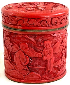 19th Century  Chinese Export Oval Cinnabar Box