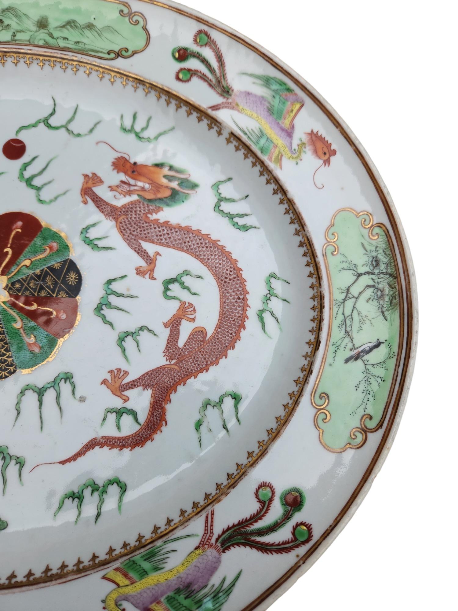 Beautifully painted dragon motif. No cracks, chips or repairs.