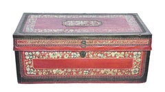19th Century Chinese Export Red Leather Camphor Wood Trunk