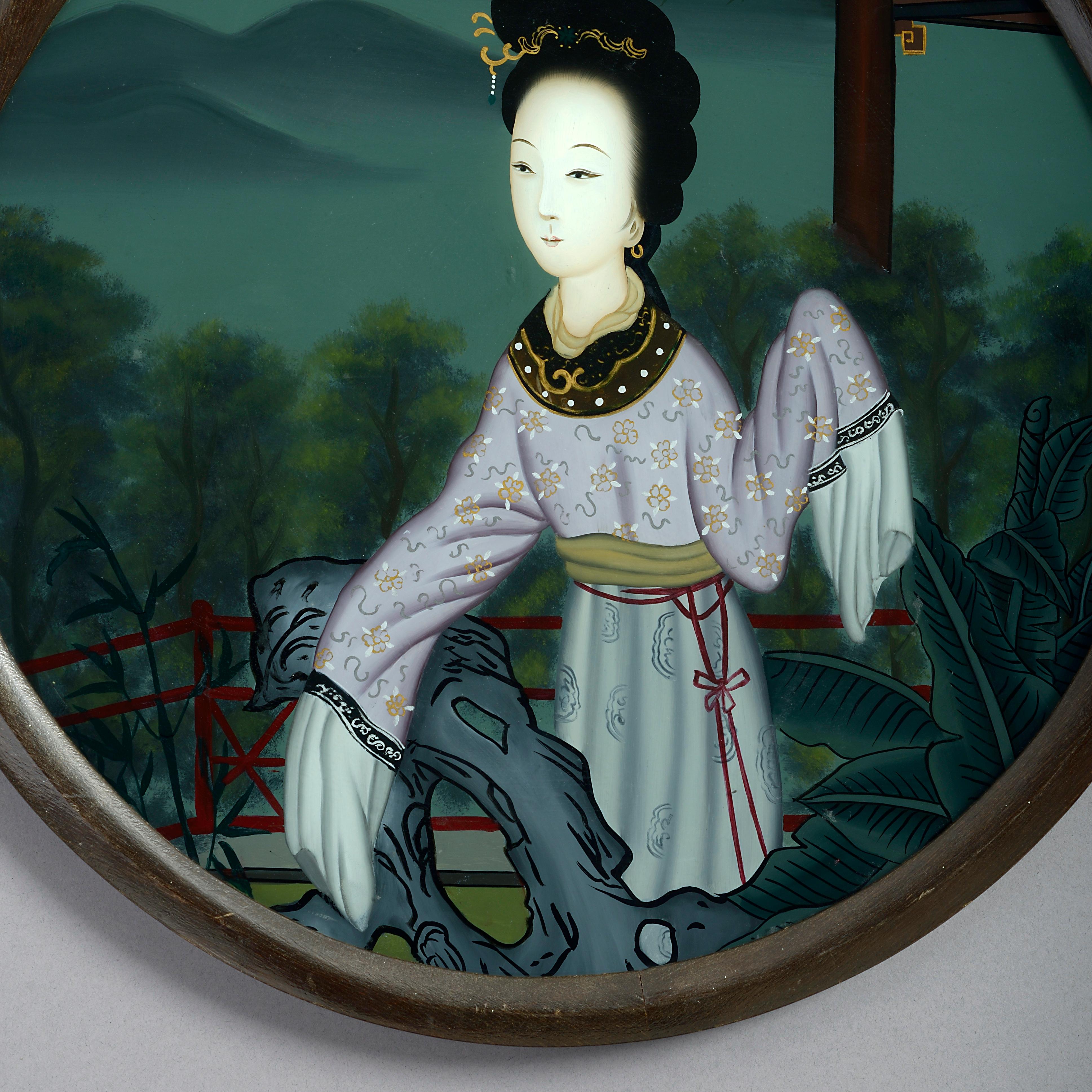 Ebonized 19th Century Chinese Export Reverse Glass Portrait of a Lady