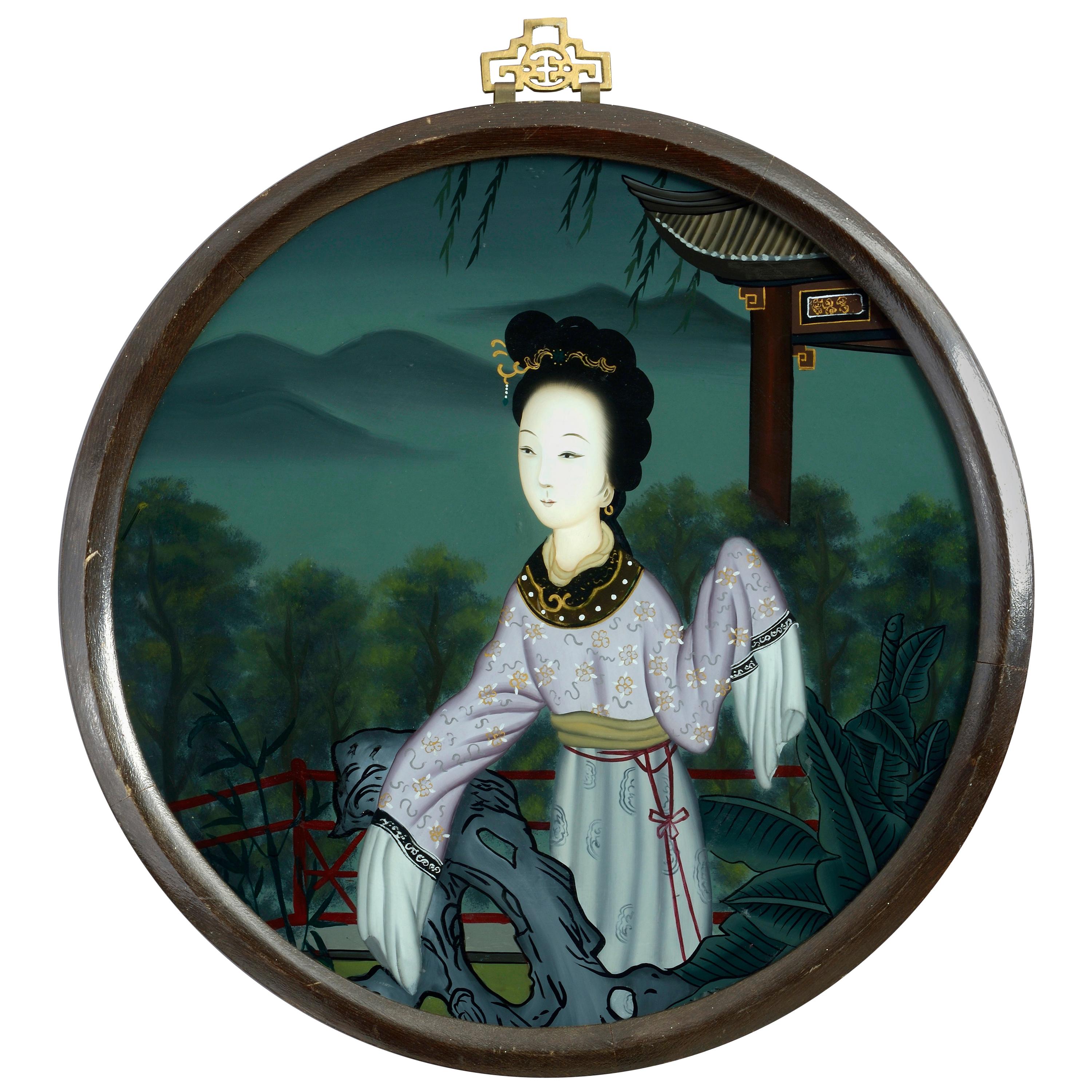 19th Century Chinese Export Reverse Glass Portrait of a Lady