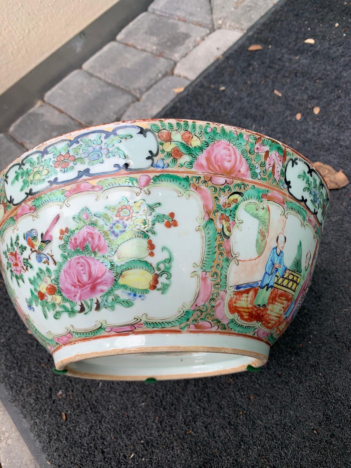 19th Century Chinese Export Rose Medallion Enameled Porcelain Punch Bowl 10