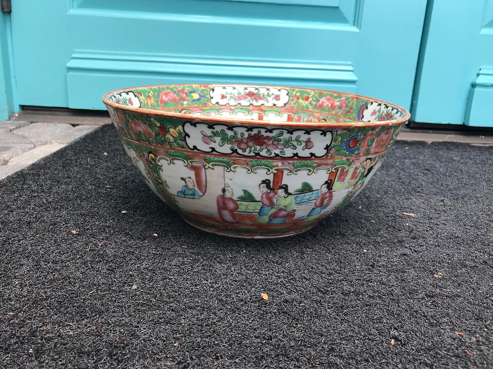 19th century Chinese export rose medallion punch bowl.