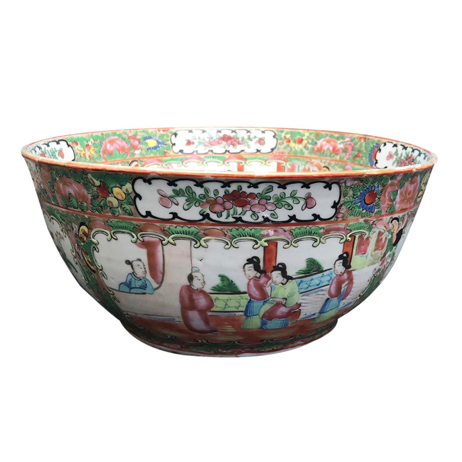19th Century Chinese Export Rose Medallion Punch Bowl