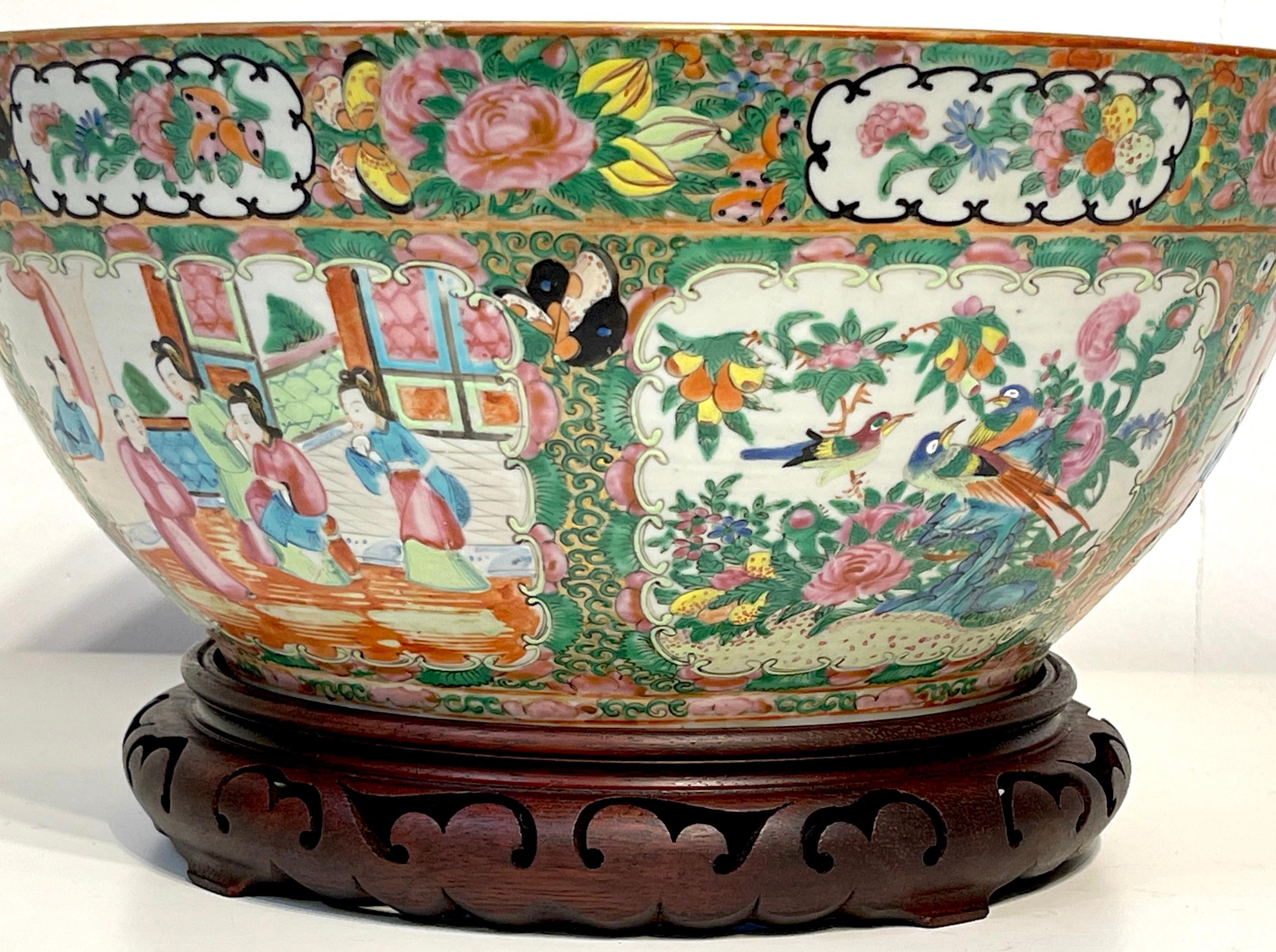 19th Century Chinese Export Rose Medallion Punch Bowl, with Stand 5