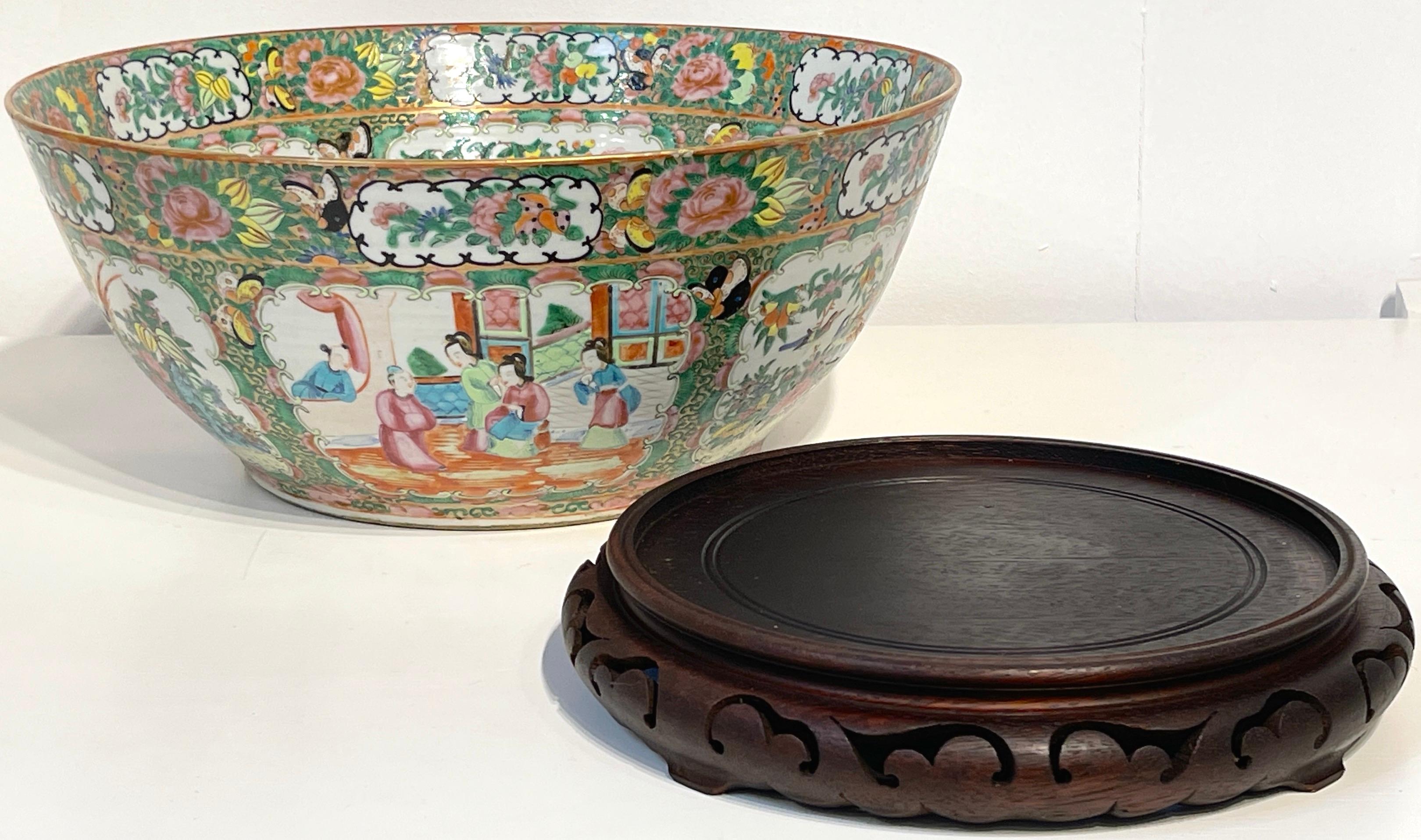 19th Century Chinese Export Rose Medallion Punch Bowl, with Stand 10