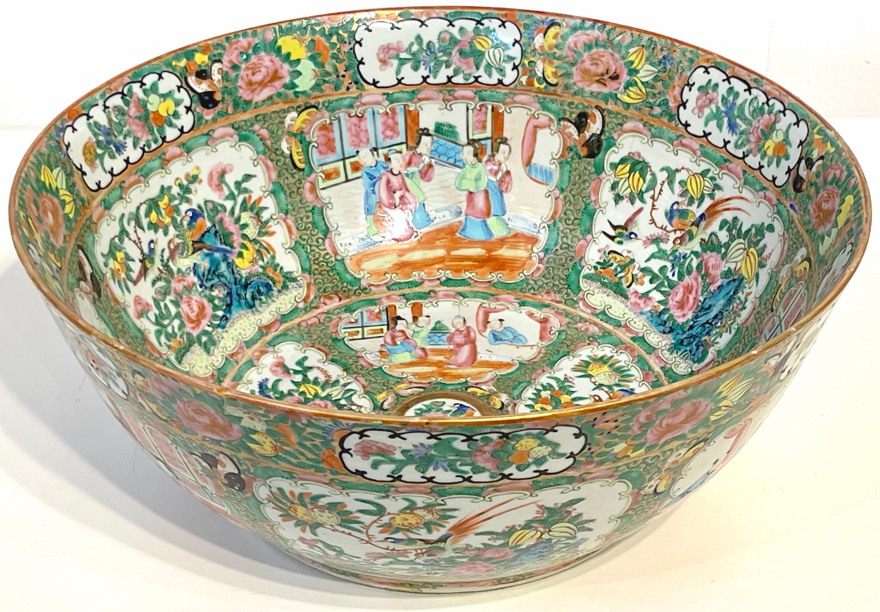 19th Century Chinese Export Rose Medallion Punch Bowl, with Stand 11
