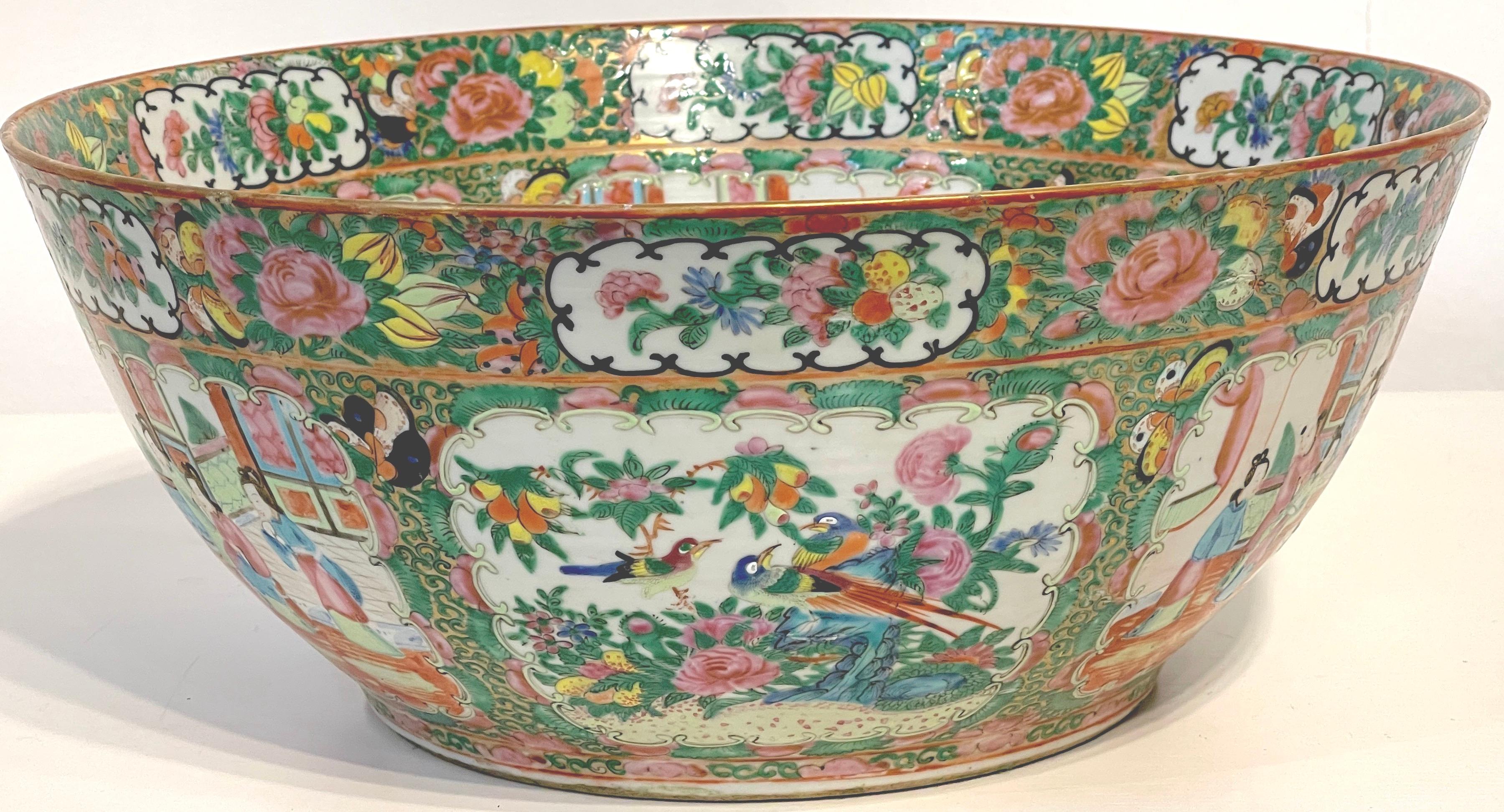 19th Century Chinese Export Rose Medallion Punch Bowl, with Stand 12