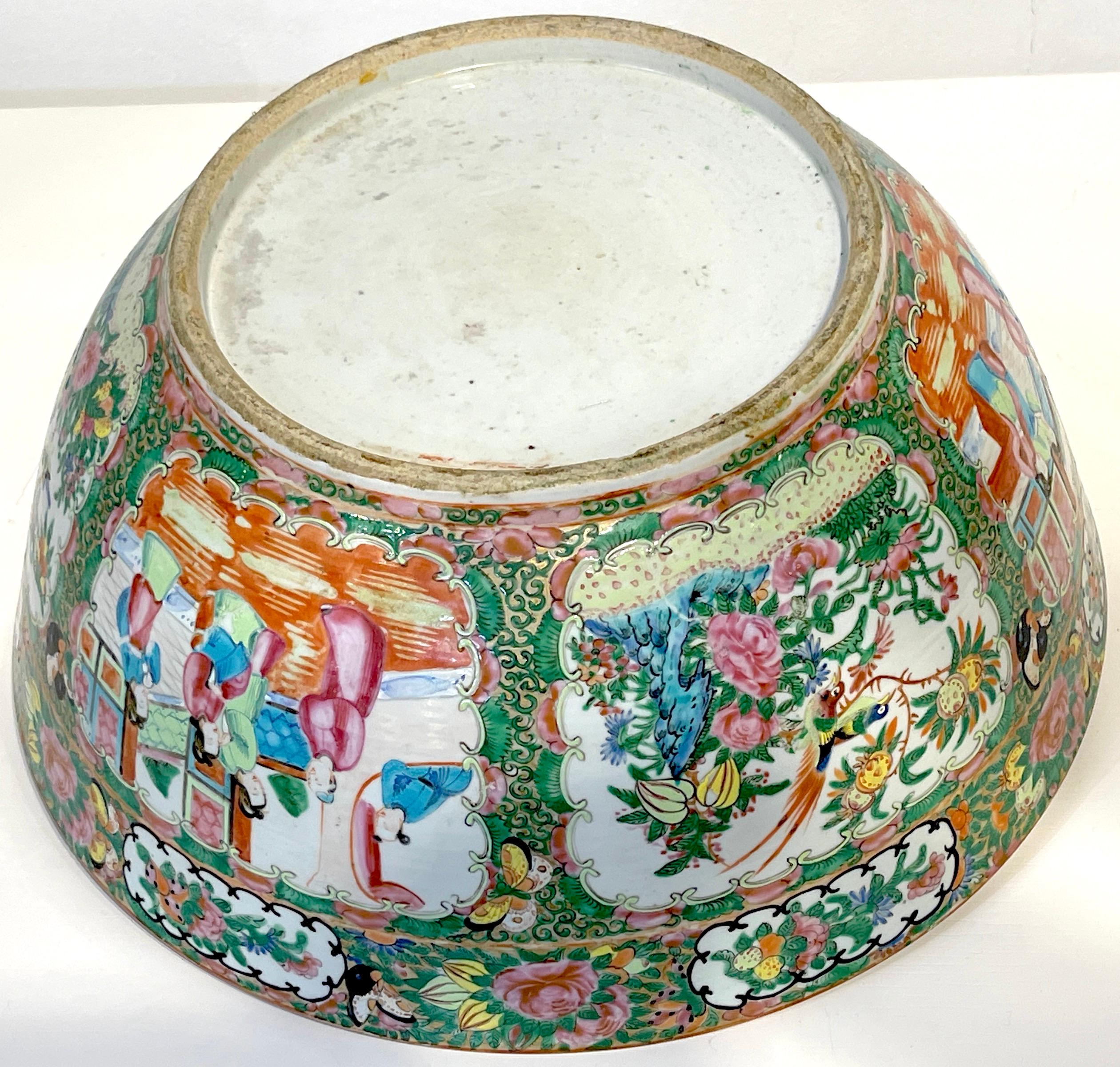 19th Century Chinese Export Rose Medallion Punch Bowl, with Stand 13
