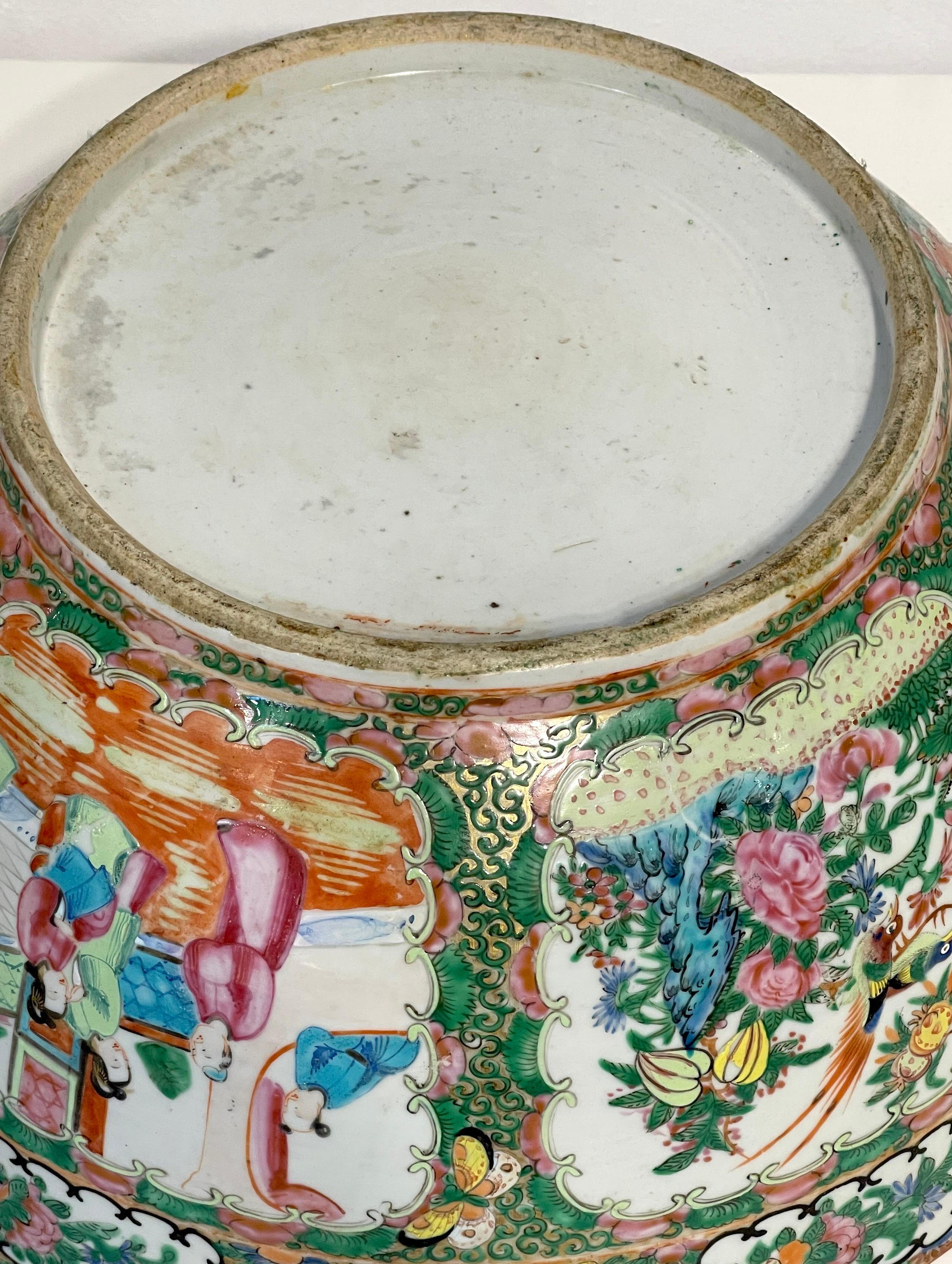 19th Century Chinese Export Rose Medallion Punch Bowl, with Stand 14