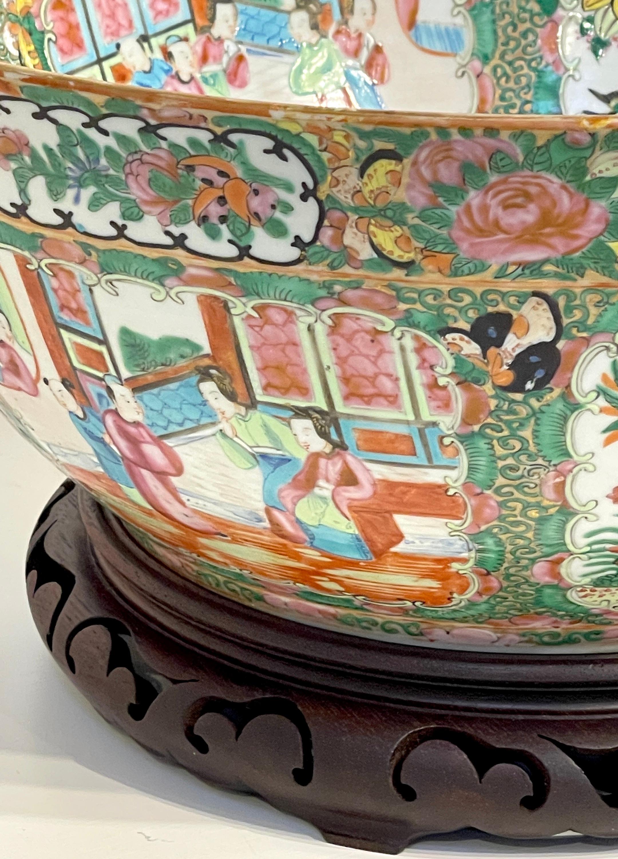 19th Century Chinese Export Rose Medallion Punch Bowl, with Stand 2