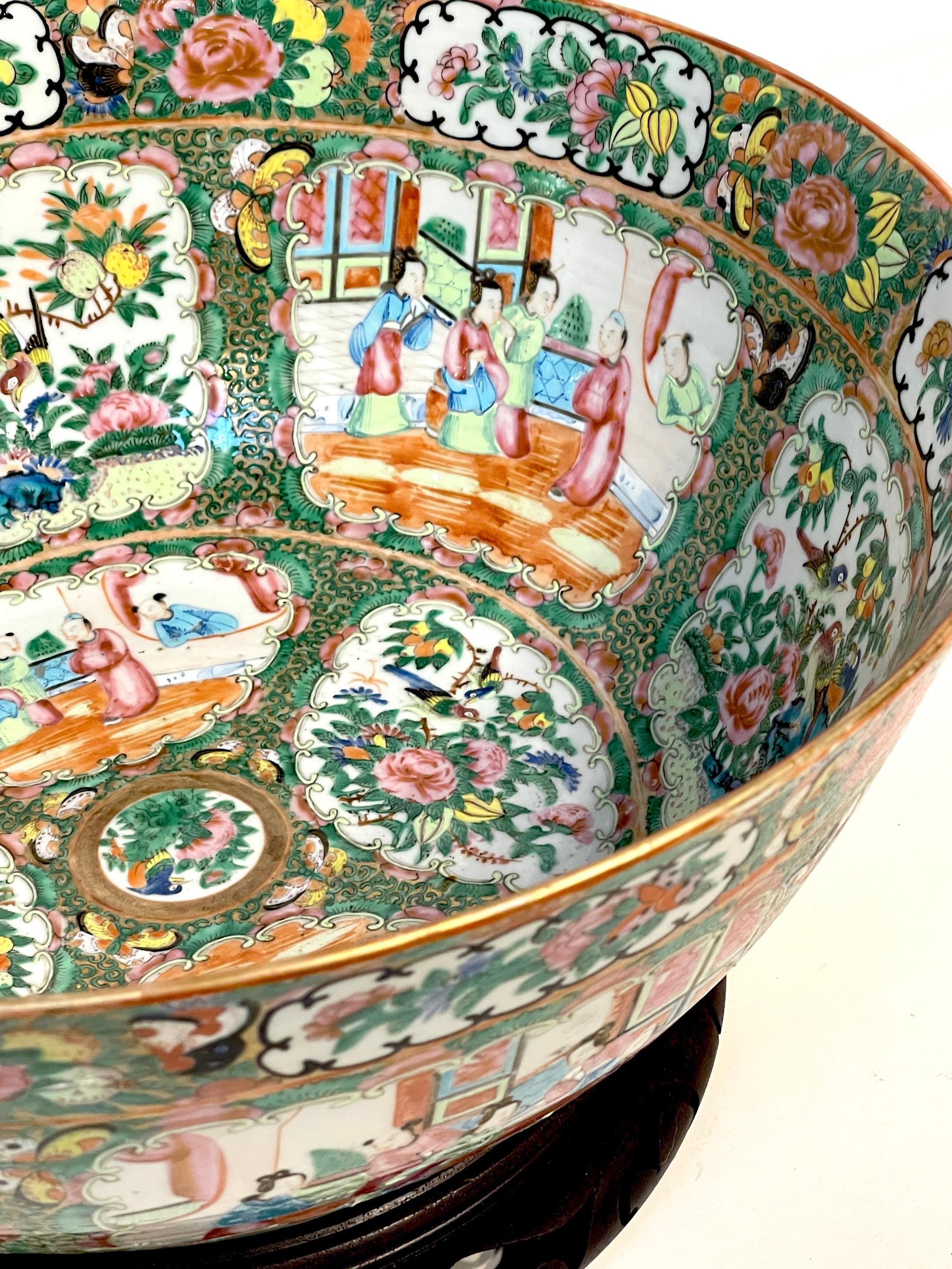 19th Century Chinese Export Rose Medallion Punch Bowl, with Stand 3