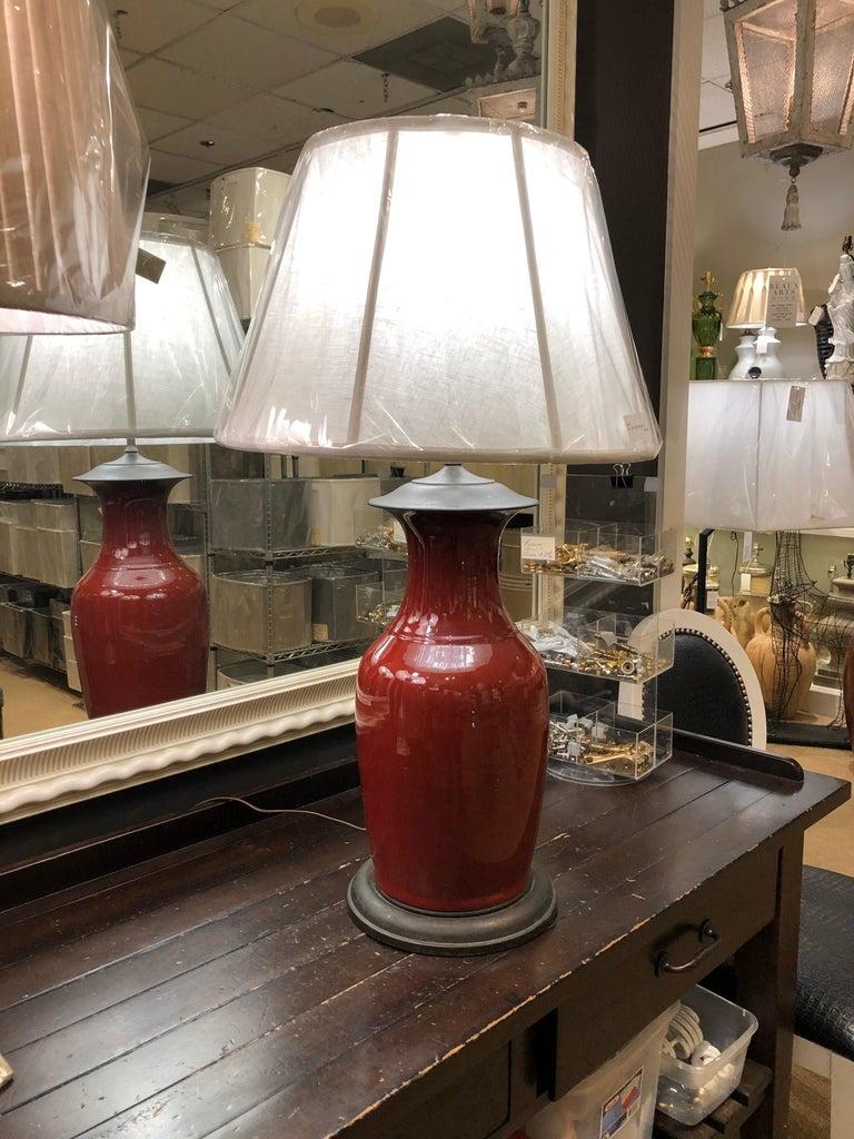 Jarrón chino de exportación Sang de Boeuf del siglo XIX, ahora como lámpara en venta 5