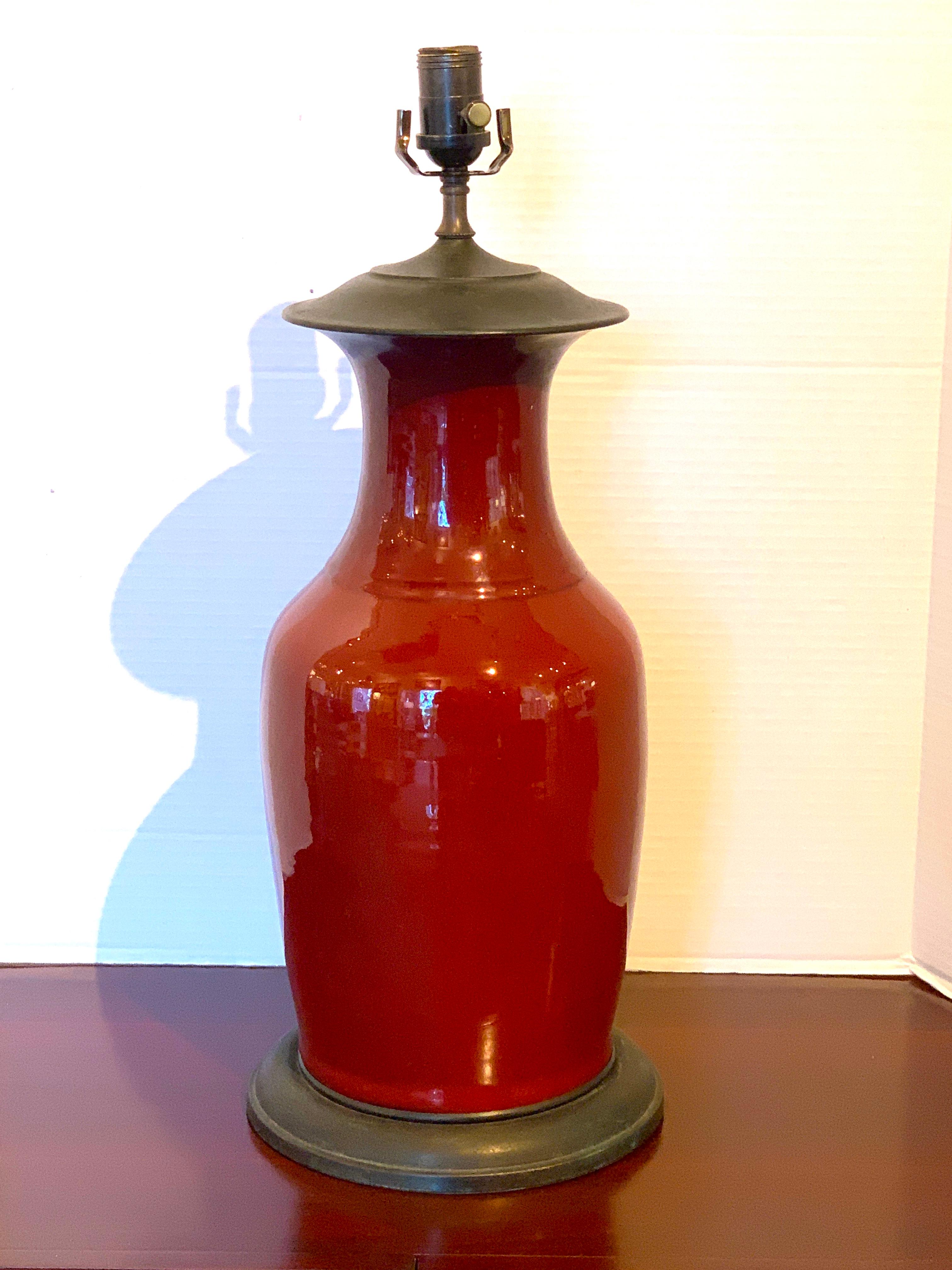 19th Century Chinese Export Sang de Boeuf Vase, Now as a Lamp In Good Condition For Sale In Atlanta, GA