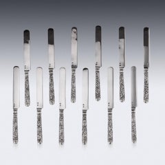 19th Century Chinese Export Silver 12 Person Dessert Cutlery, Luen Wo, c.1880