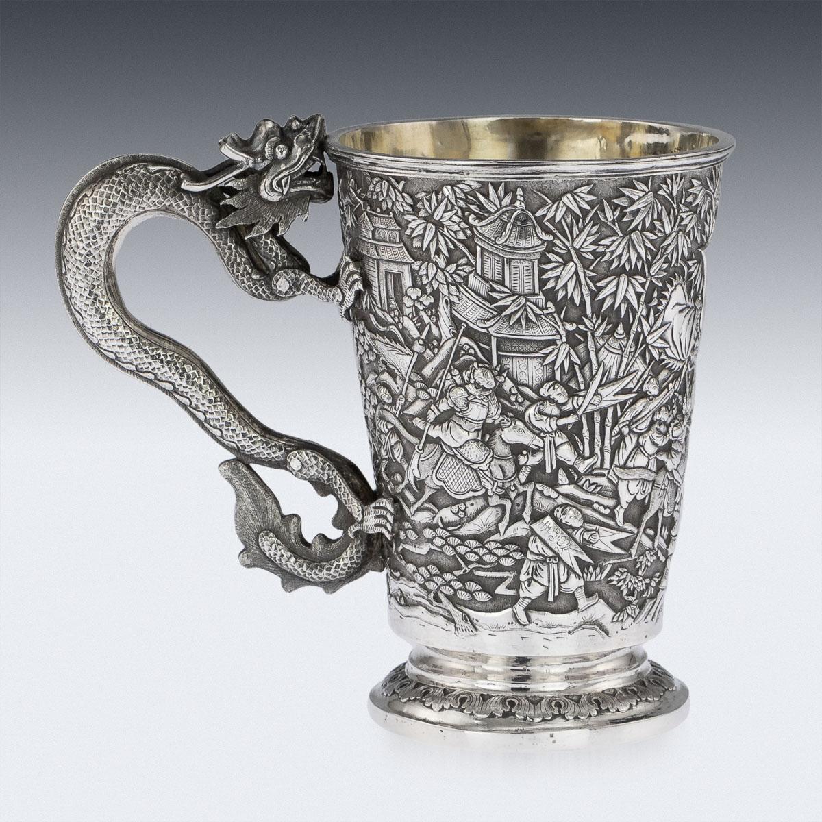 19th Century Chinese Export Silver Battle Scene Mug, Leeching, circa 1870 In Good Condition In Royal Tunbridge Wells, Kent