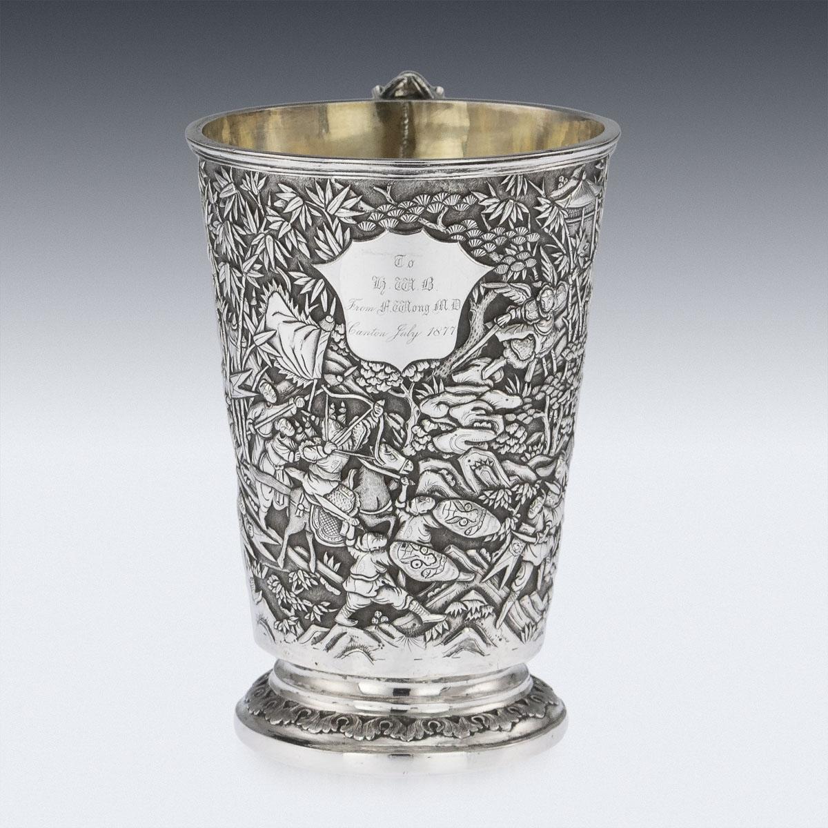 19th Century Chinese Export Silver Battle Scene Mug, Leeching, circa 1870 1