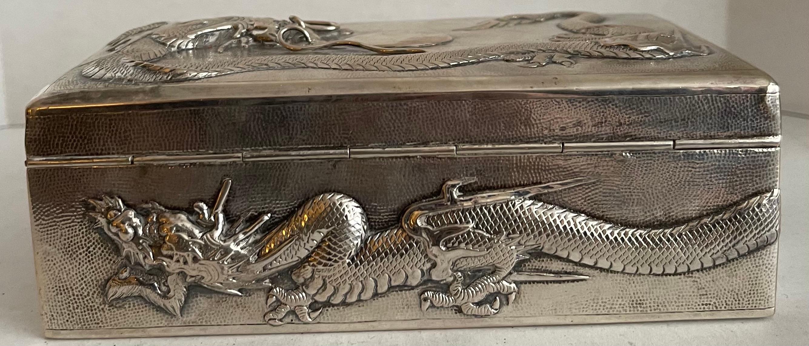 19th Century Chinese Export Silver Dragon Cigar Box For Sale 2