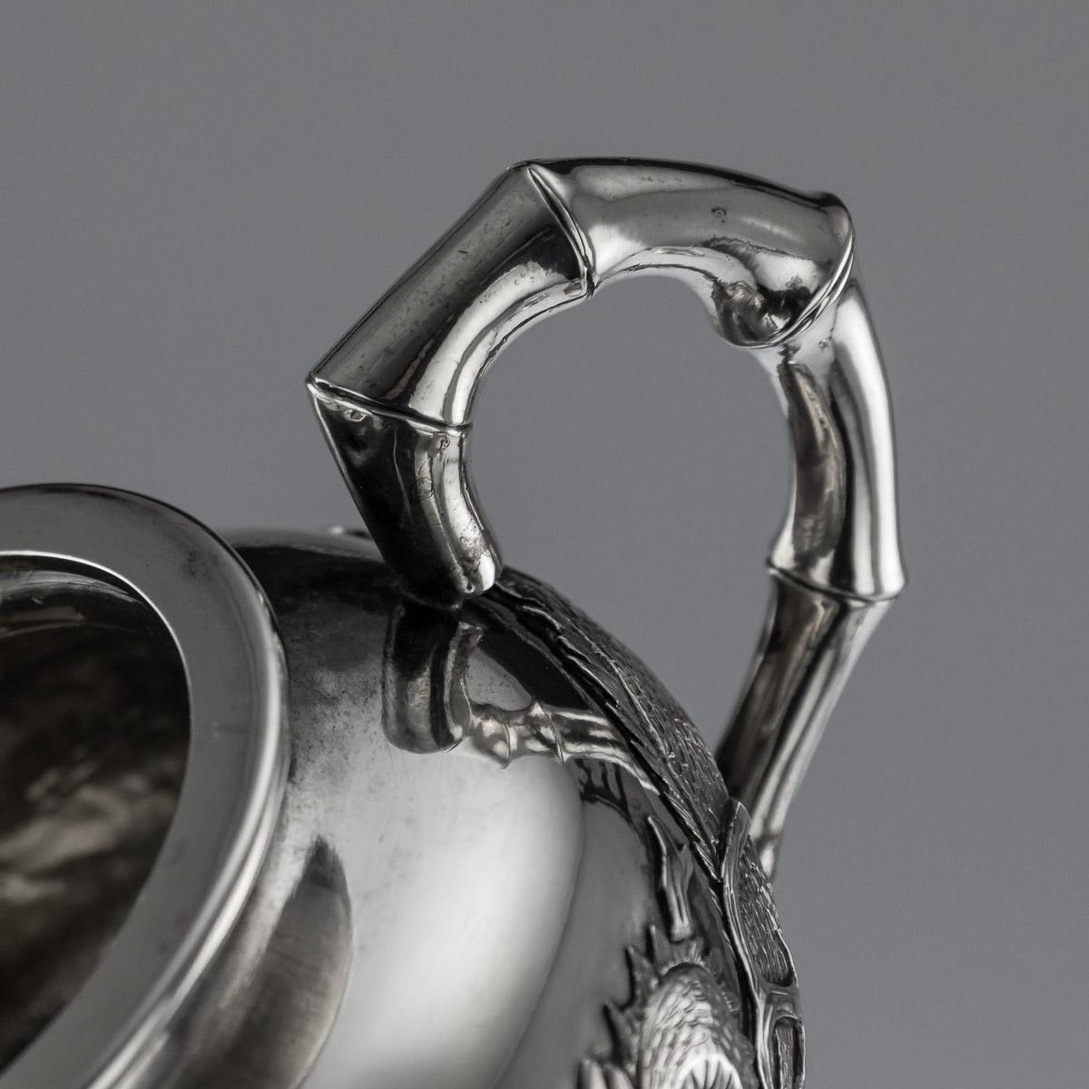 19th Century Chinese Export Silver Dragon Tea Set by Wang Hing, circa 1890 6