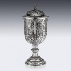 19th Century Chinese Export Silver Two-Handle Cup & Cover, Lee Ching, circa 1860