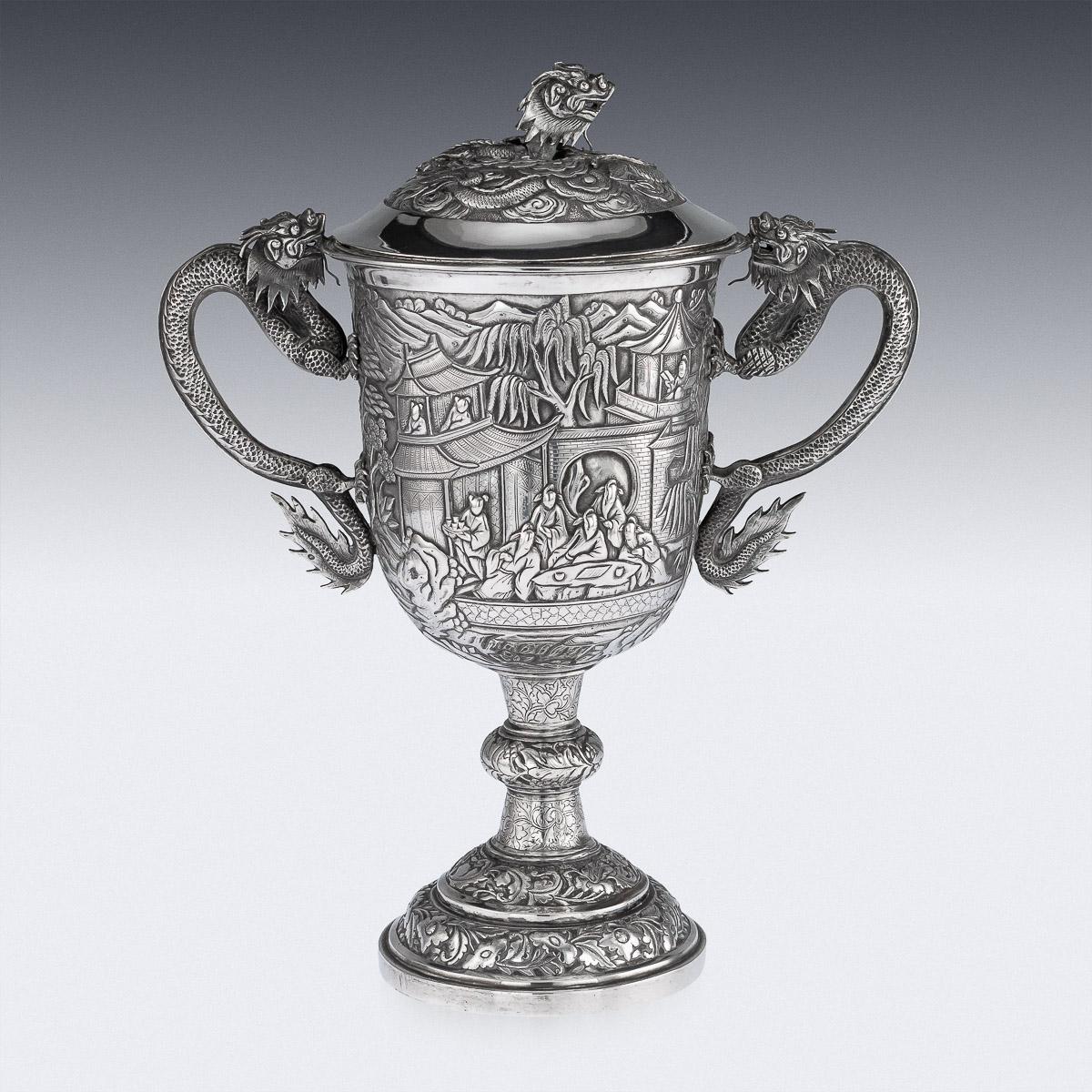 19th Century Chinese Export Silver Two-Handle Cup & Cover, Lee Ching, circa 1860 In Good Condition In Royal Tunbridge Wells, Kent