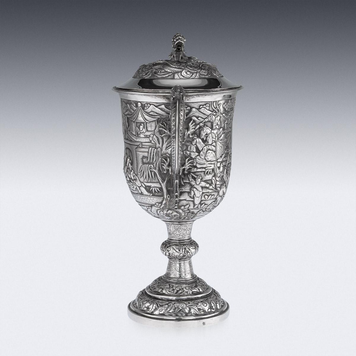 19th Century Chinese Export Silver Two-Handle Cup & Cover, Lee Ching, circa 1860 1