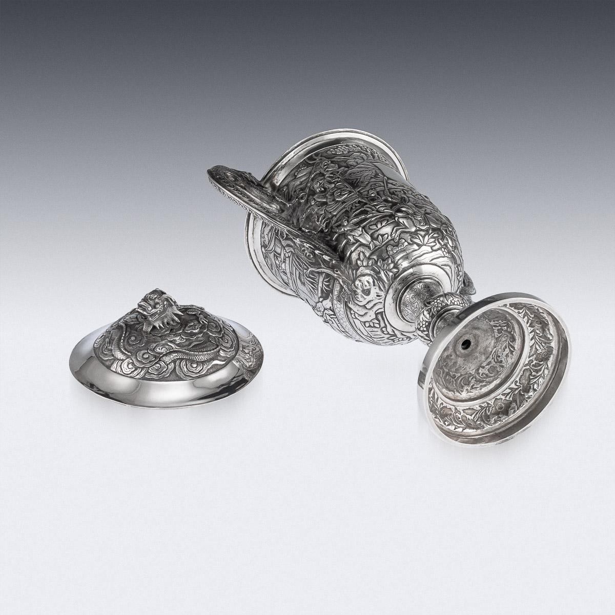 19th Century Chinese Export Silver Two-Handle Cup & Cover, Lee Ching, circa 1860 2