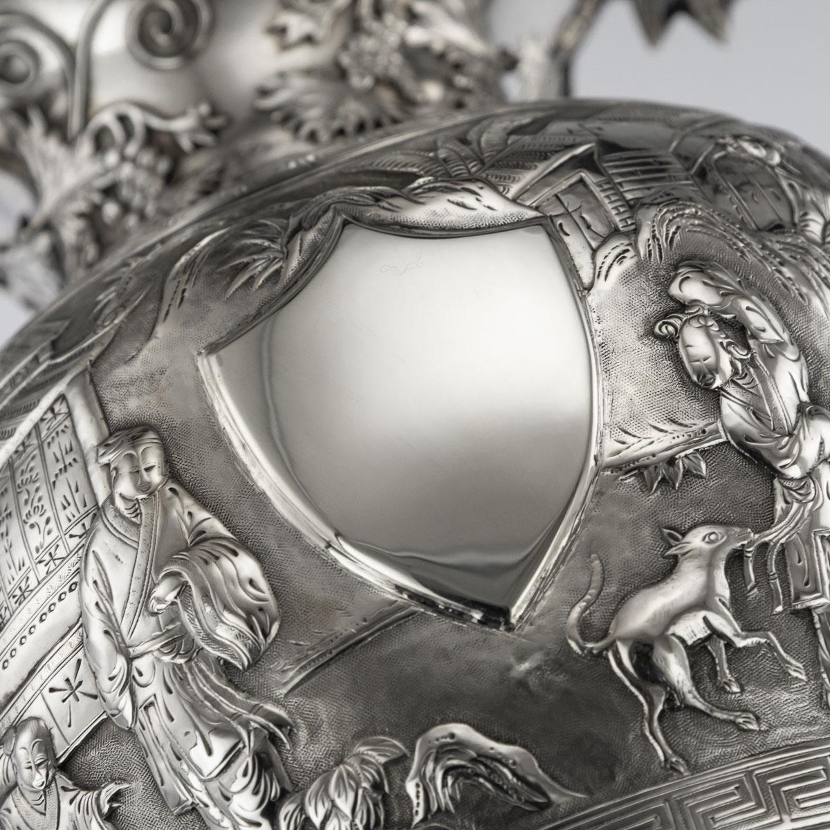 Coupe et couvercle à deux anses en argent d'exportation chinois du XIXe siècle, Luen Wo, vers 1880 en vente 5