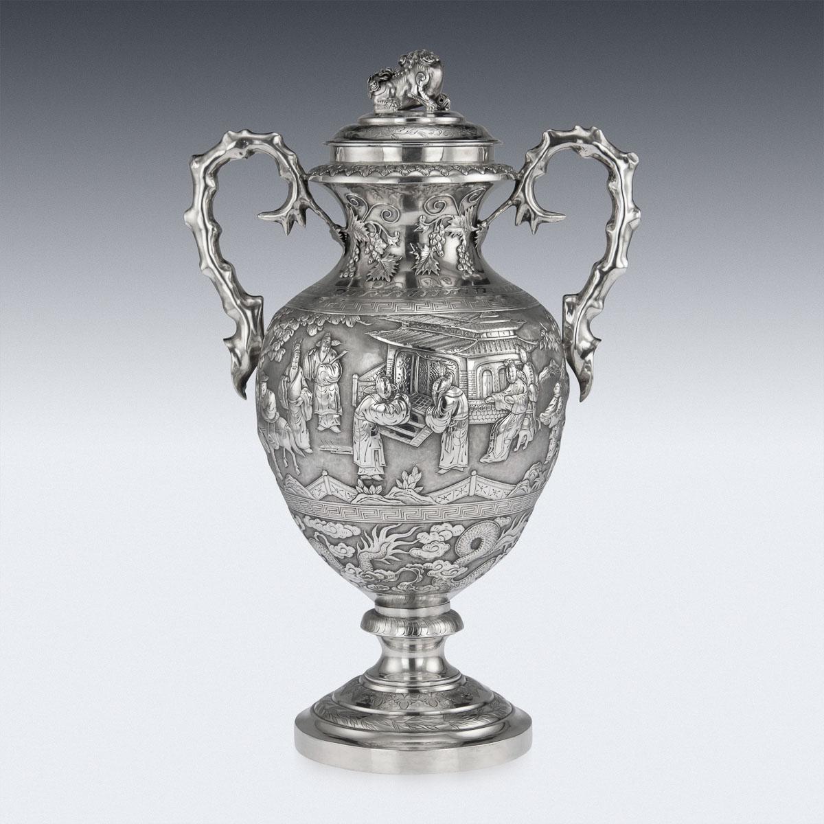 19th Century Chinese Export Silver Two-Handle Cup & Cover, Luen Wo, circa 1880 In Good Condition In Royal Tunbridge Wells, Kent