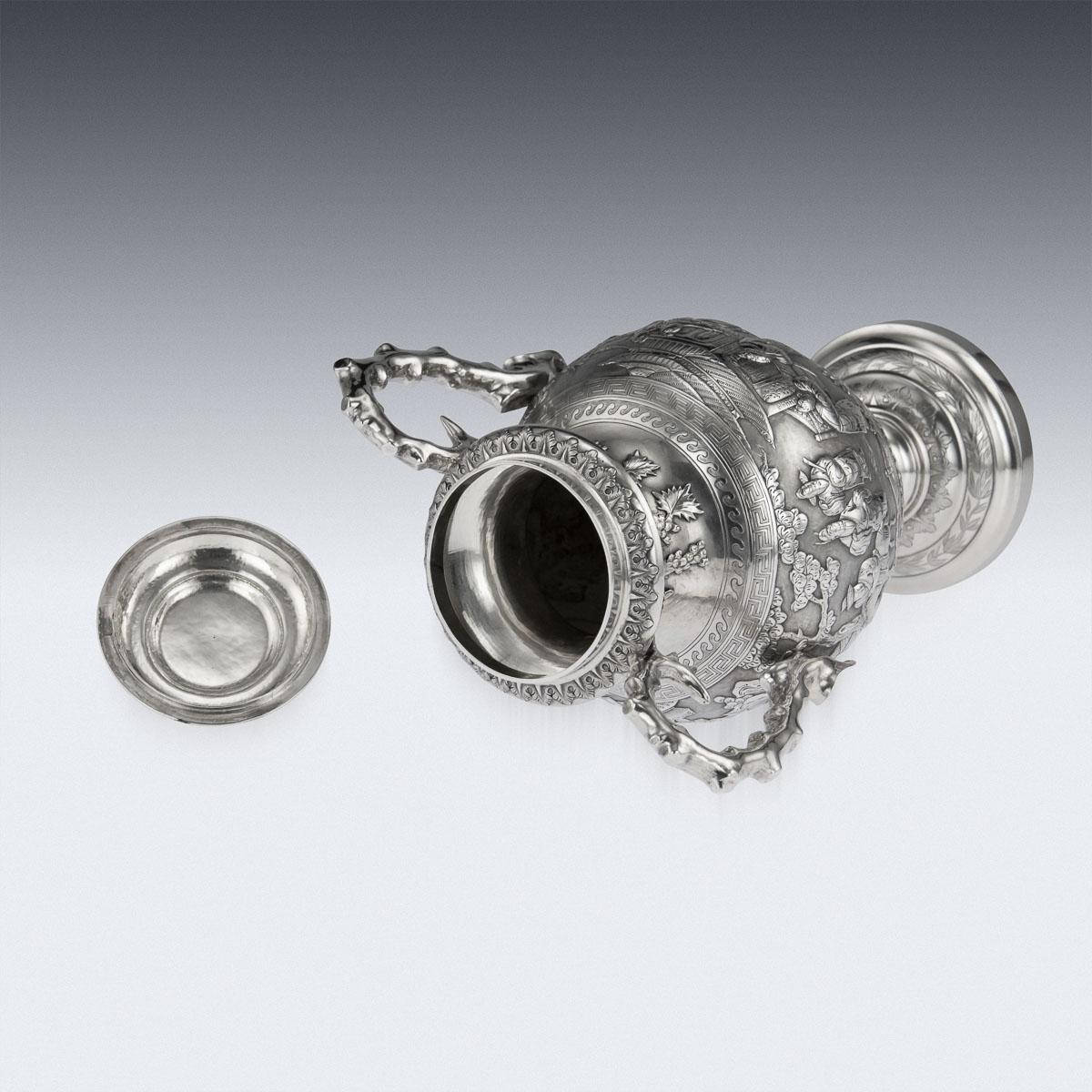 19th Century Chinese Export Silver Two-Handle Cup & Cover, Luen Wo, circa 1880 3